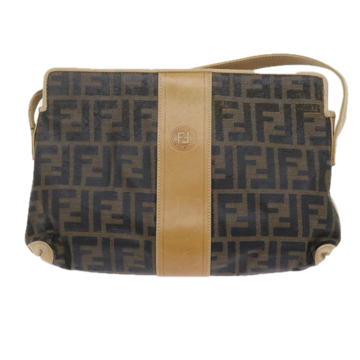 FENDI Zucca Canvas Shoulder Bag Black Brown am5406