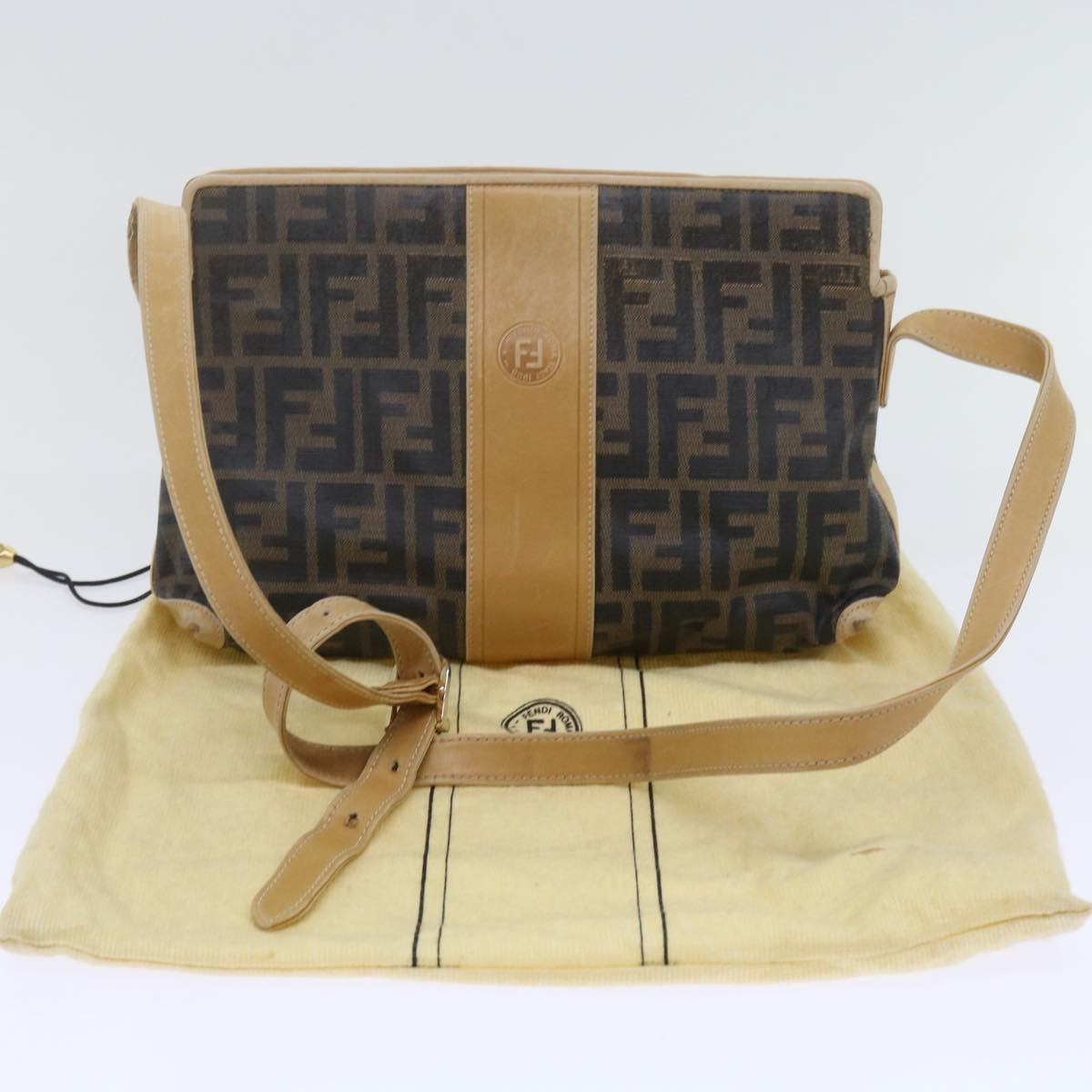 FENDI Zucca Canvas Shoulder Bag Black Brown am5406