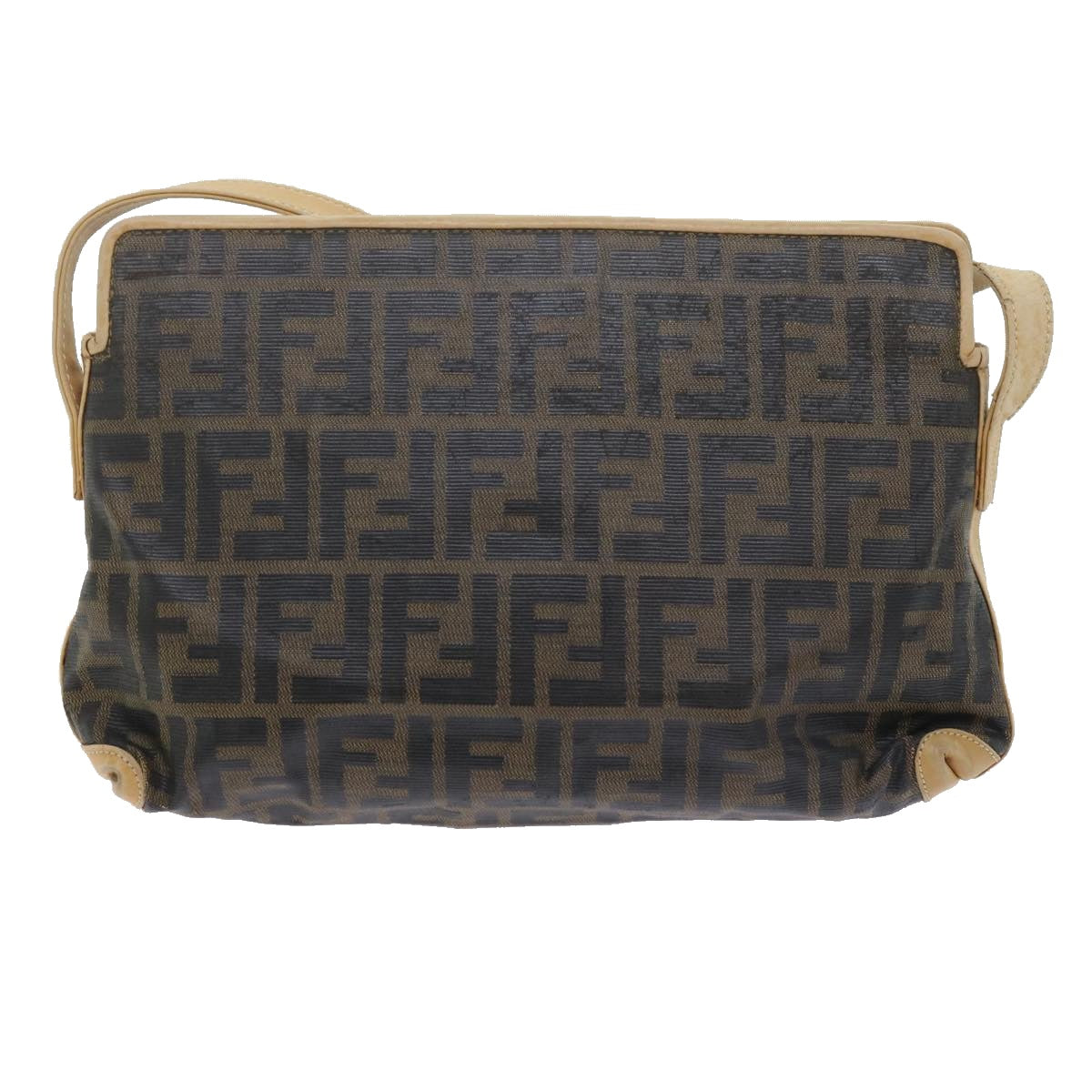 FENDI Zucca Canvas Shoulder Bag Black Brown am5406