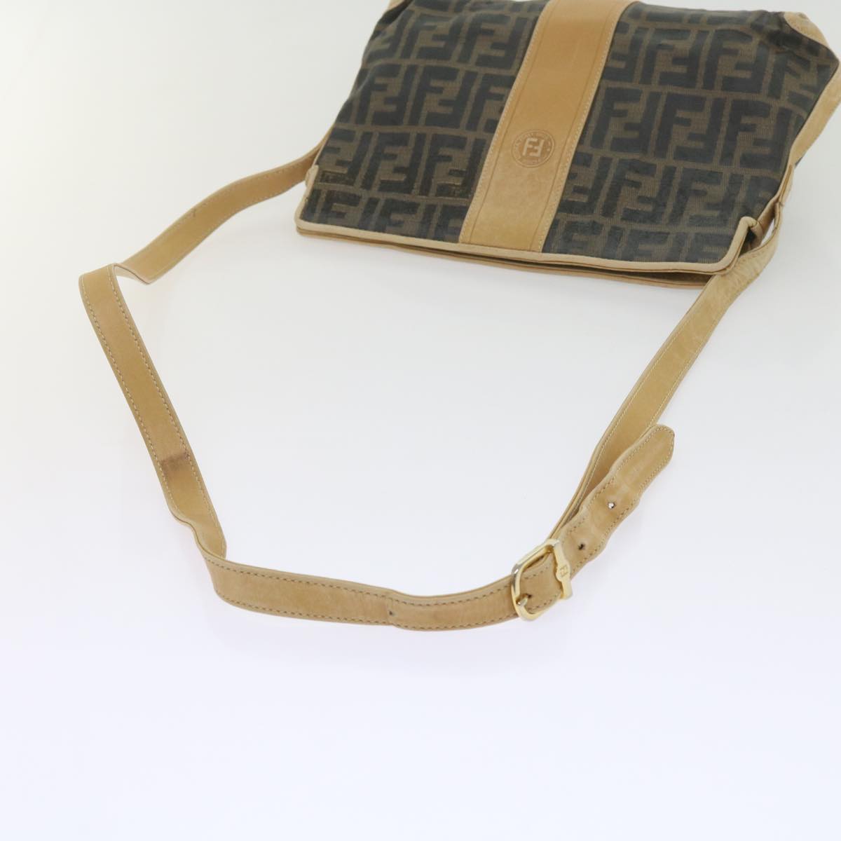 FENDI Zucca Canvas Shoulder Bag Black Brown am5406
