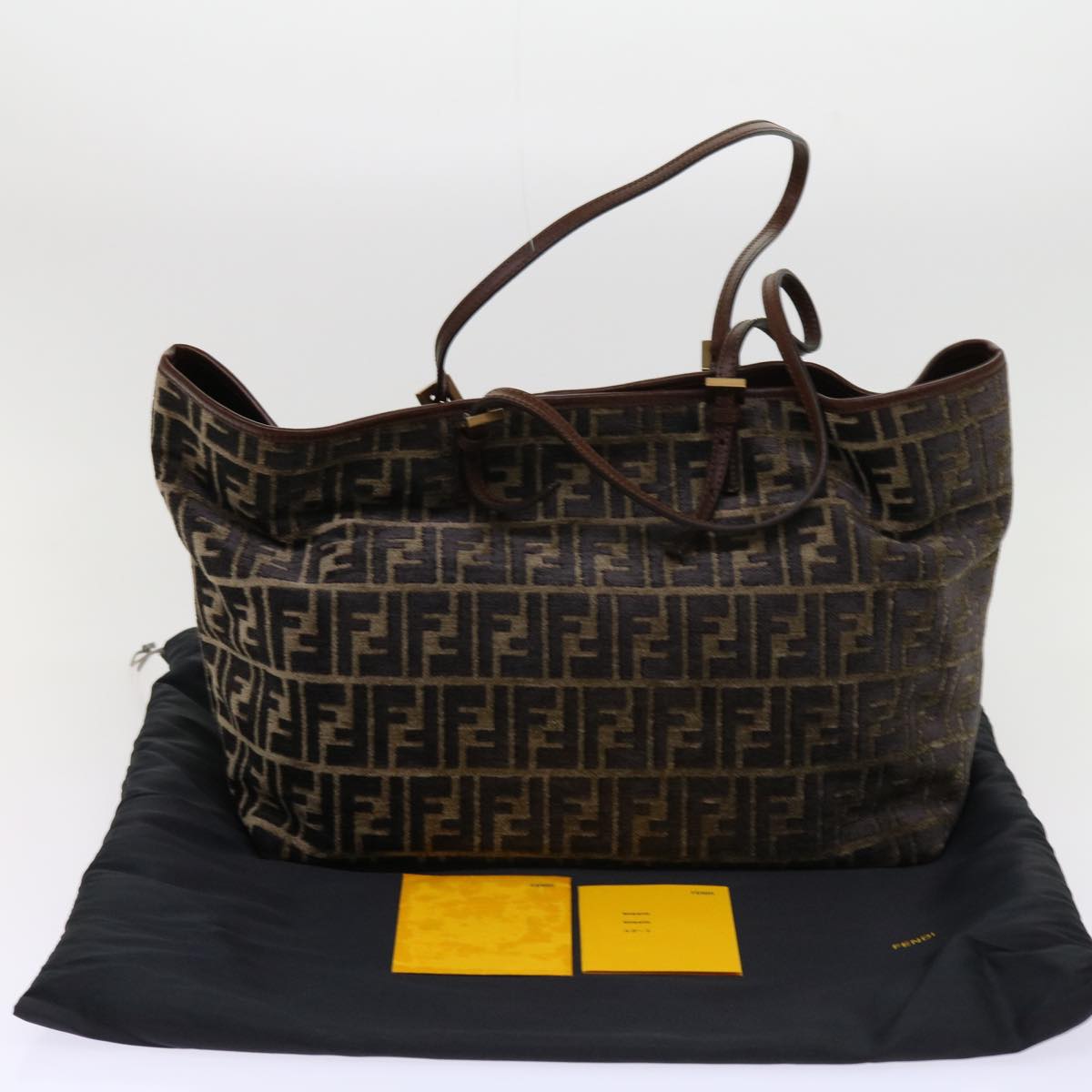 FENDI Zucca Canvas Tote Bag Black Brown am5618