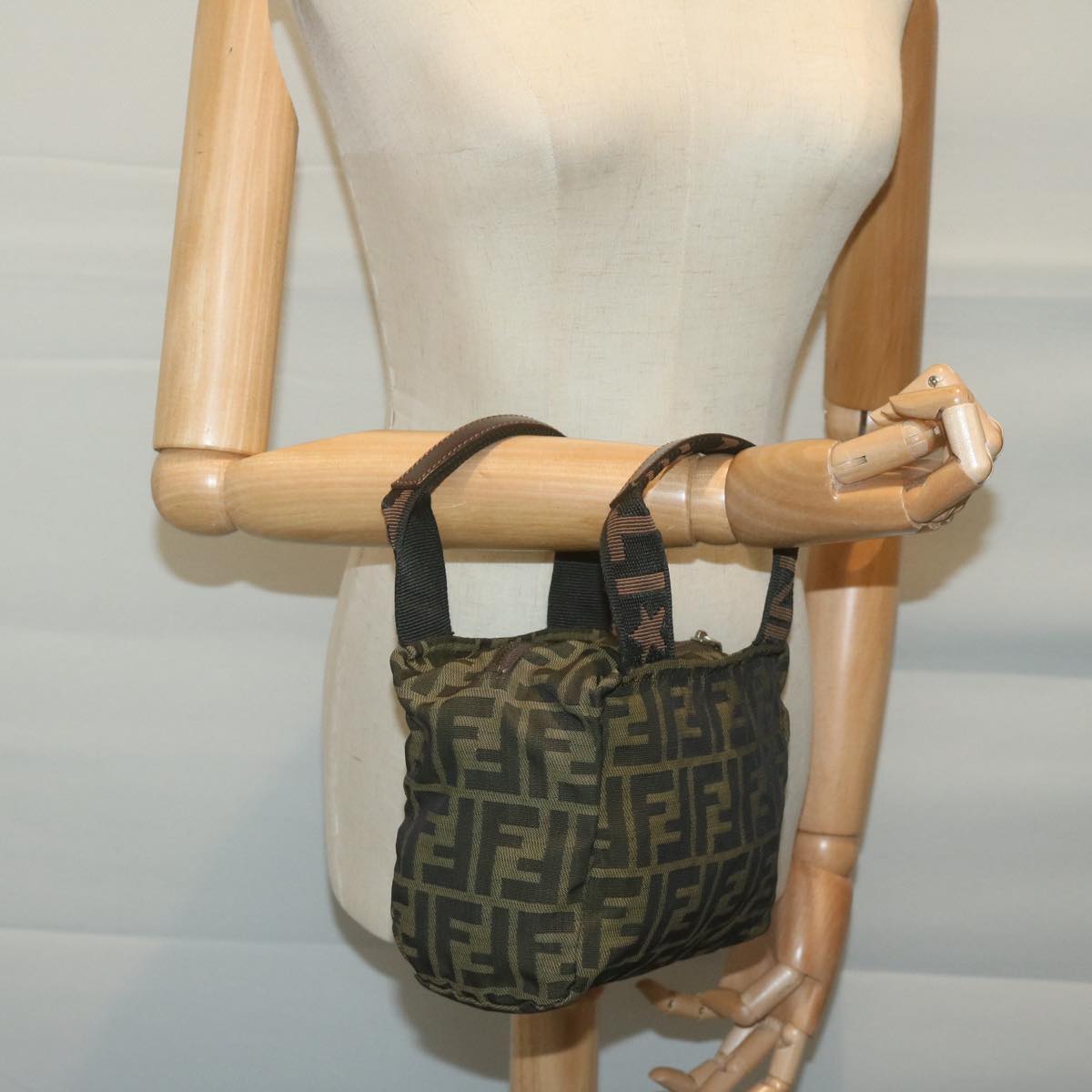 FENDI Zucca Canvas Hand Bag Black Brown am5632
