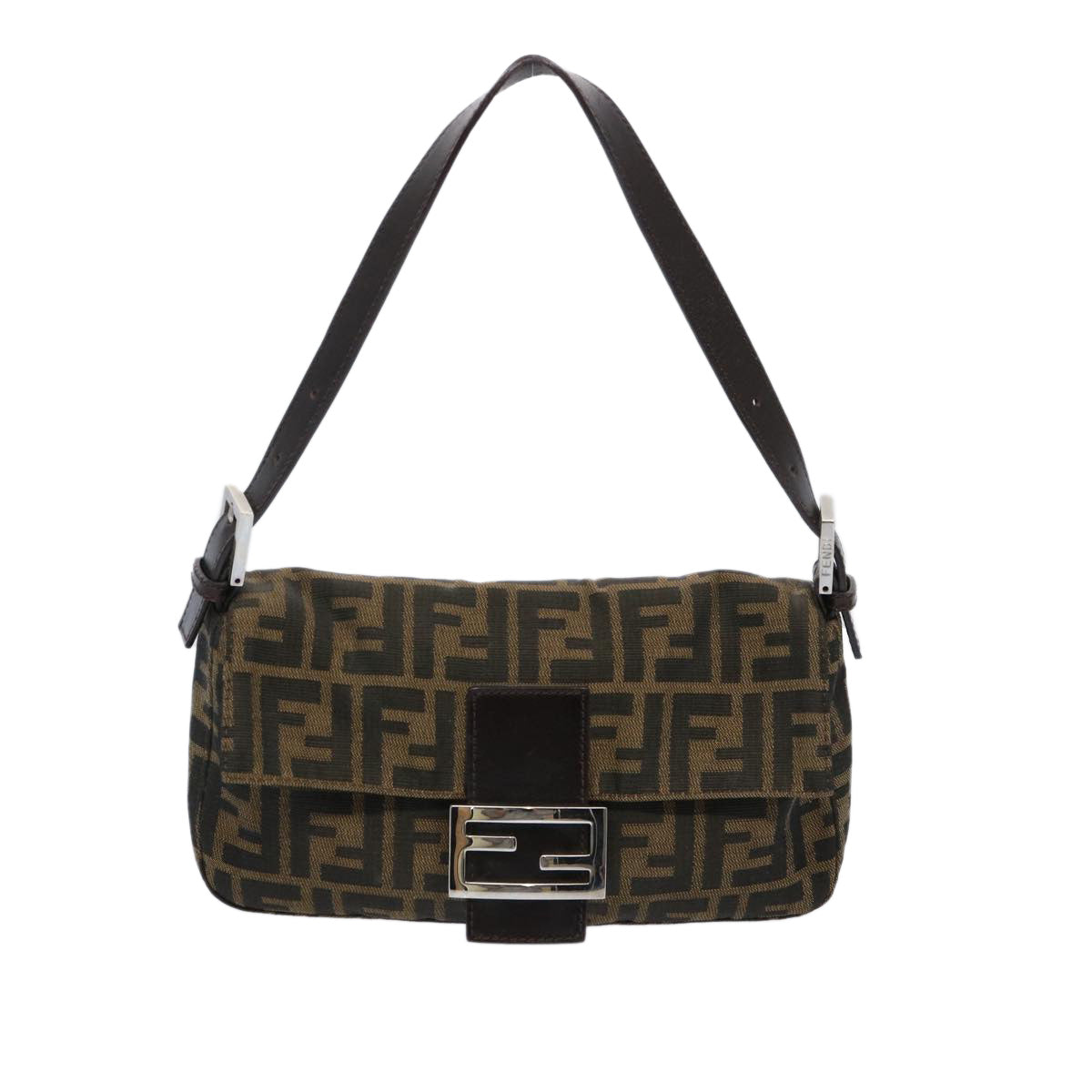FENDI Zucca Canvas Mamma Baguette Shoulder Bag Brown Black am5709
