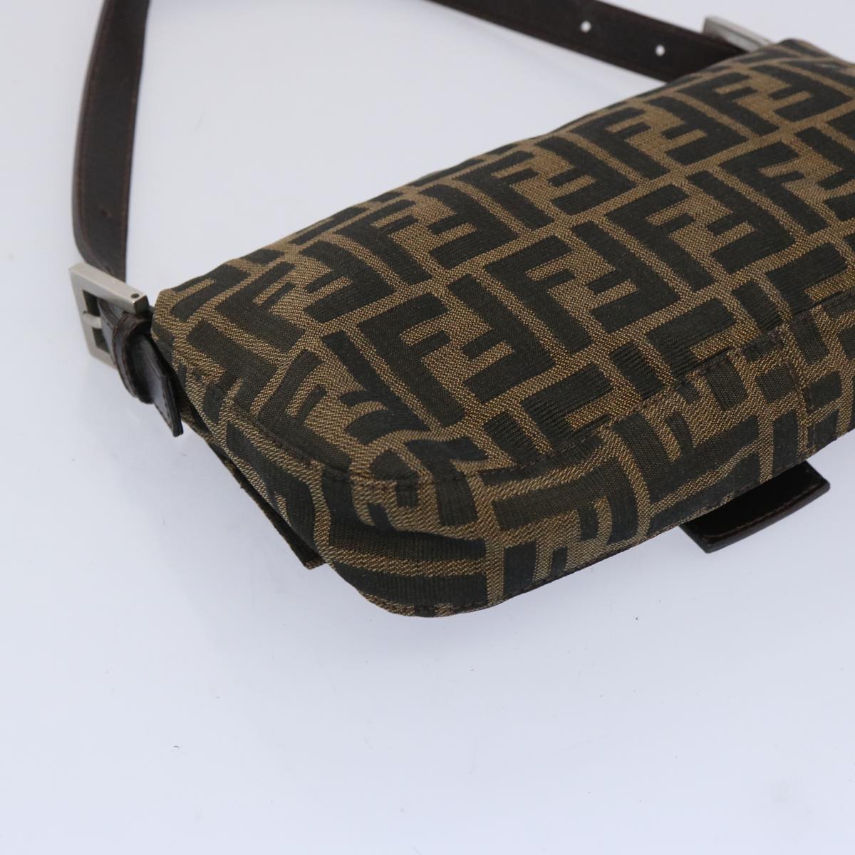 FENDI Zucca Canvas Mamma Baguette Shoulder Bag Brown Black am5709