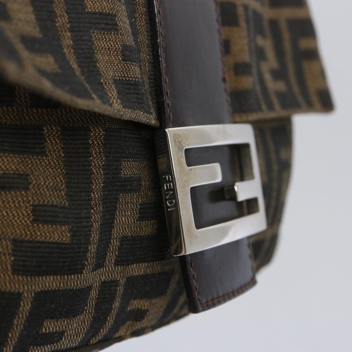 FENDI Zucca Canvas Mamma Baguette Shoulder Bag Brown Black am5709