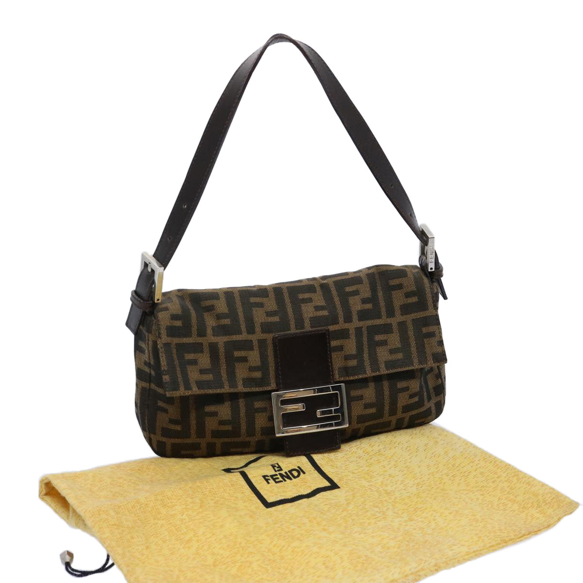 FENDI Zucca Canvas Mamma Baguette Shoulder Bag Brown Black am5709