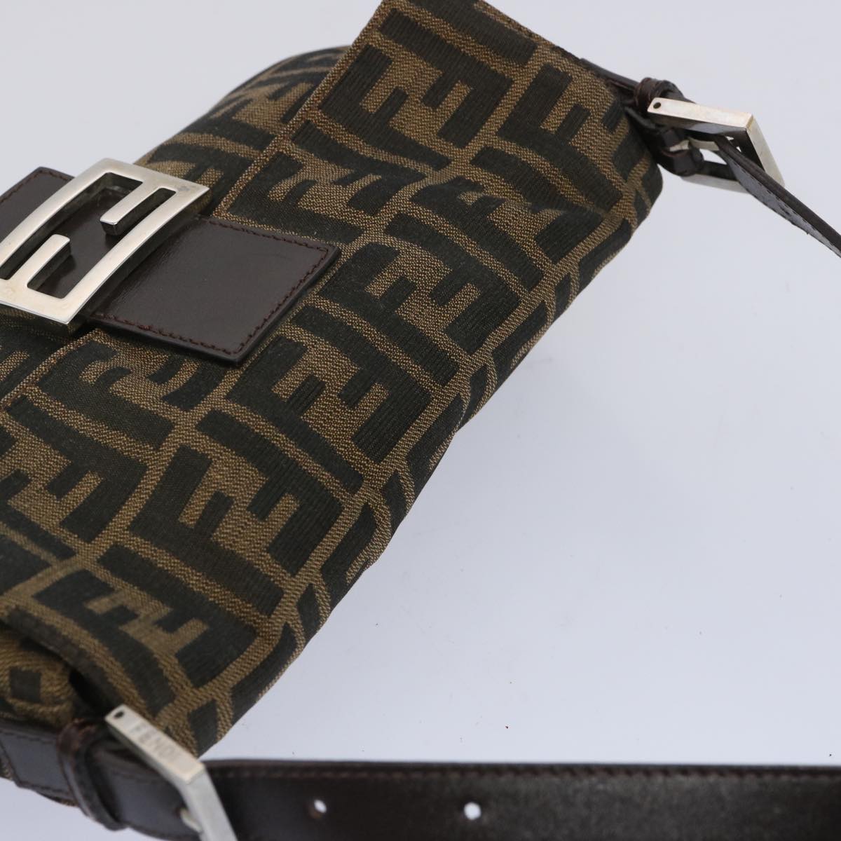 FENDI Zucca Canvas Mamma Baguette Shoulder Bag Brown Black am5709