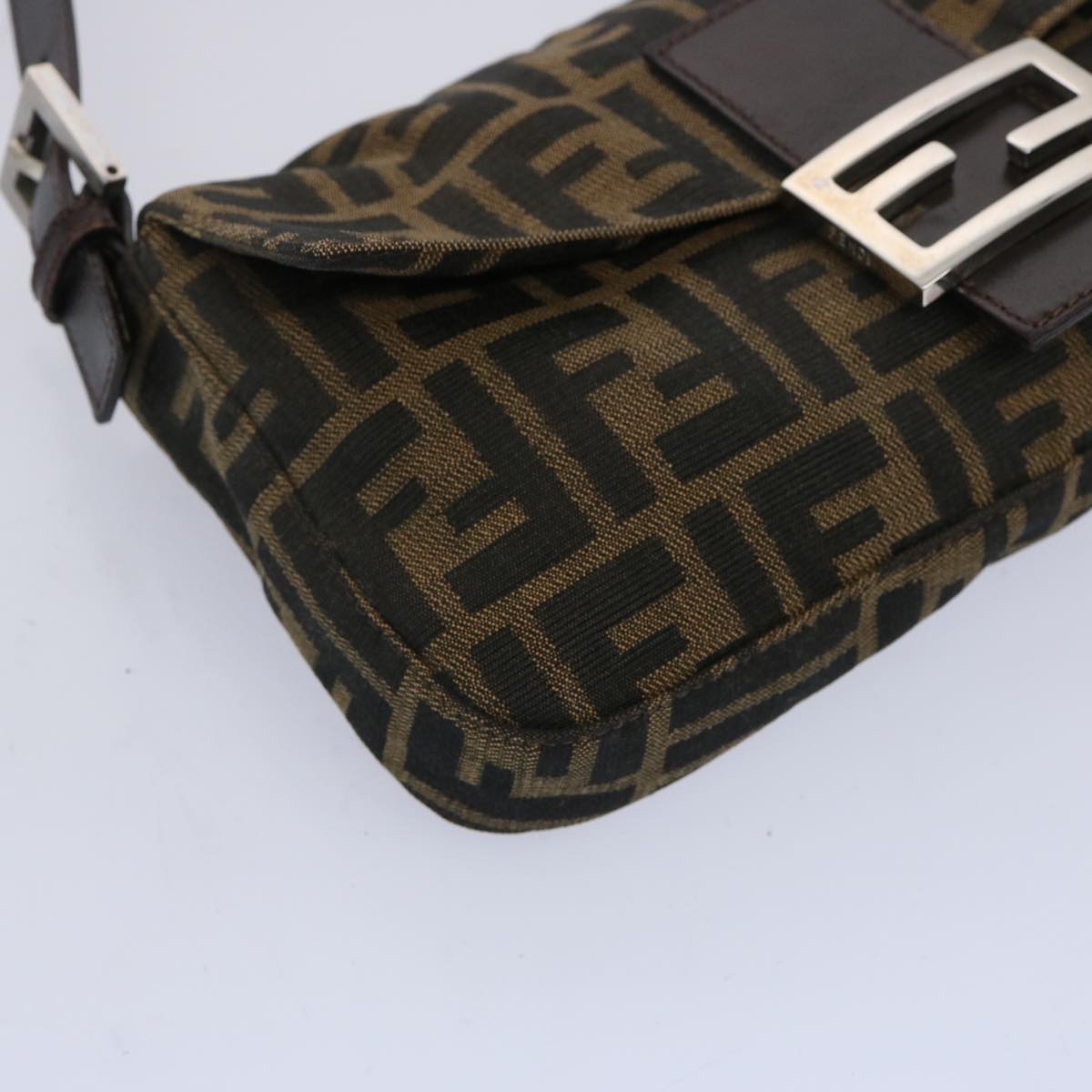 FENDI Zucca Canvas Mamma Baguette Shoulder Bag Brown Black am5709