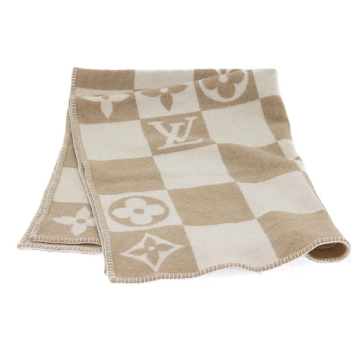 LOUIS VUITTON Pred LV Checkmate Blanket Wool Beige M77861 LV am5723