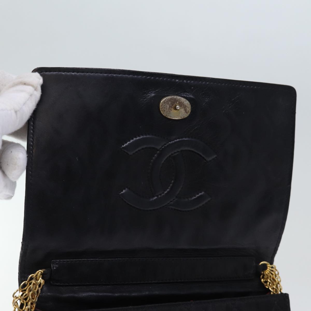 CHANEL Matelasse Chain Shoulder Bag Satin Black CC am6152A