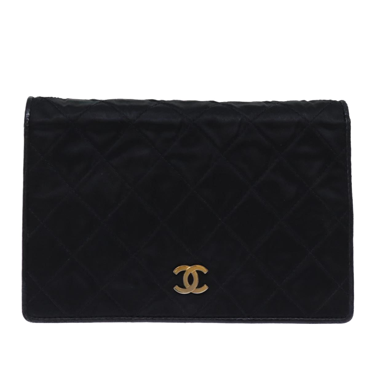 CHANEL Matelasse Chain Shoulder Bag Satin Black CC am6152A