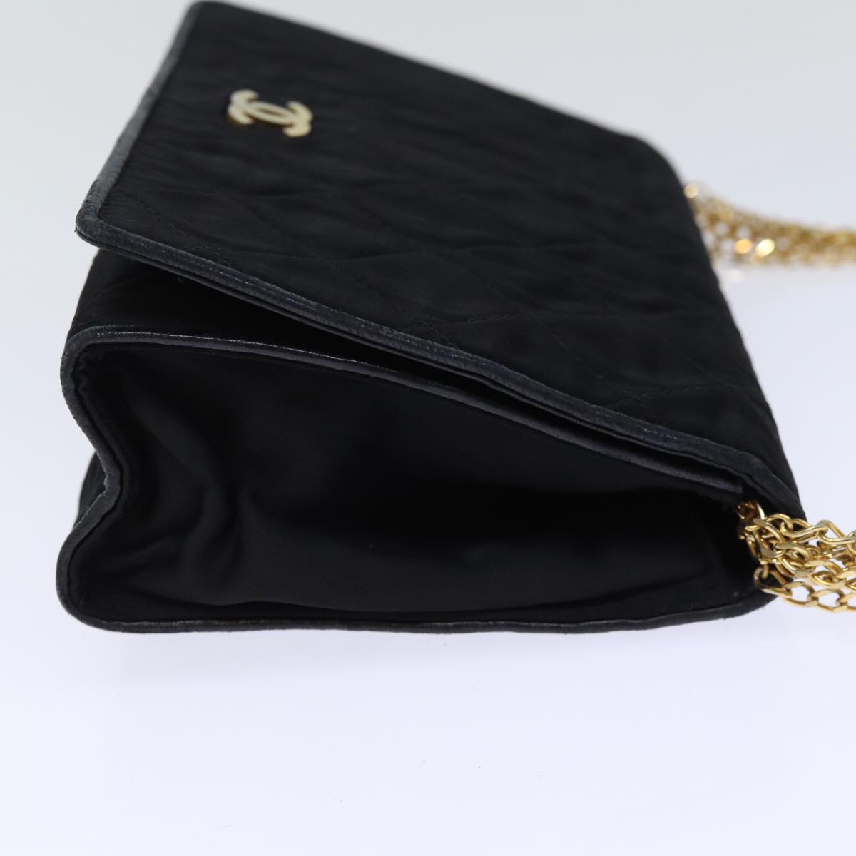 CHANEL Matelasse Chain Shoulder Bag Satin Black CC am6152A