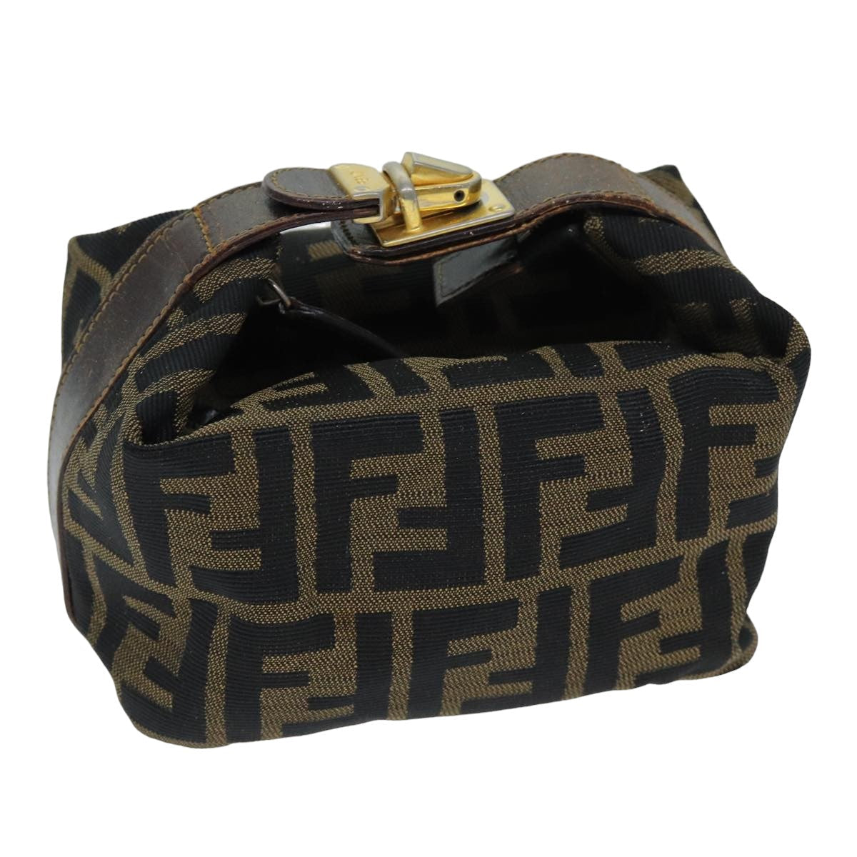 FENDI Zucca Canvas Hand Pouch Black Brown am6166