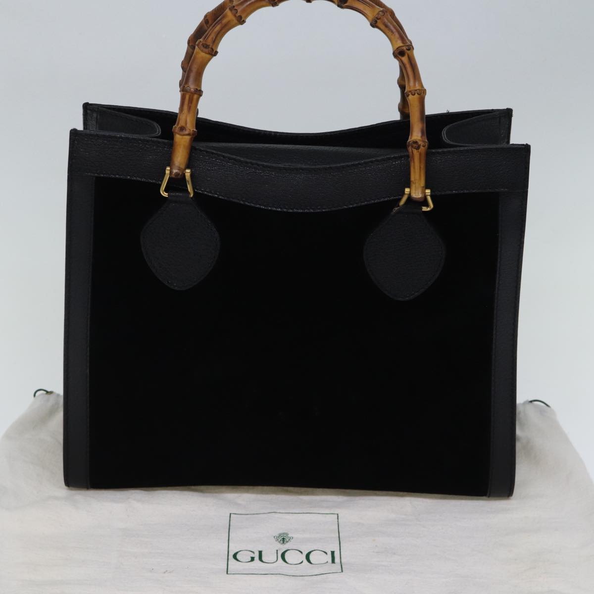 GUCCI Bamboo Hand Bag Suede Leather Black 002 123 0260 am6224