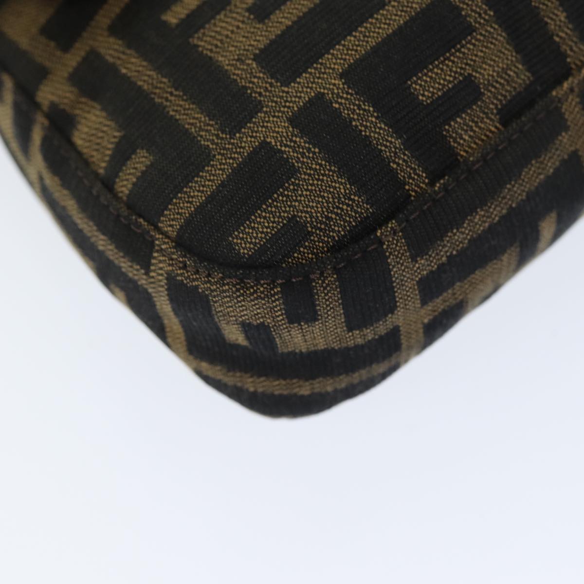 FENDI Zucchino Canvas Mamma Baguette Shoulder Bag Black Brown am6286A