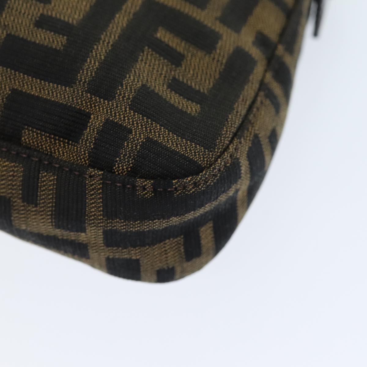 FENDI Zucchino Canvas Mamma Baguette Shoulder Bag Black Brown am6286A