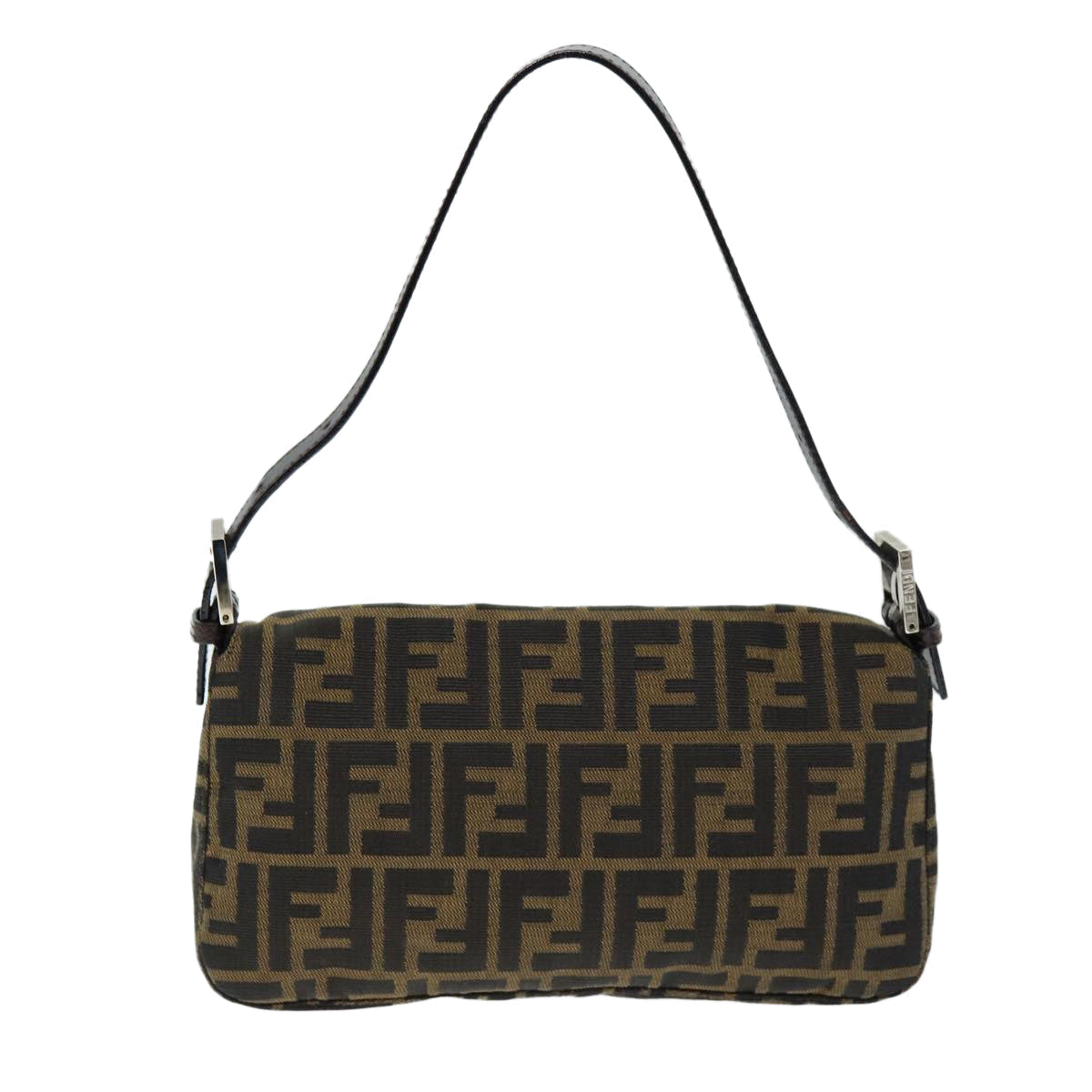 FENDI Zucchino Canvas Mamma Baguette Shoulder Bag Black Brown am6286A