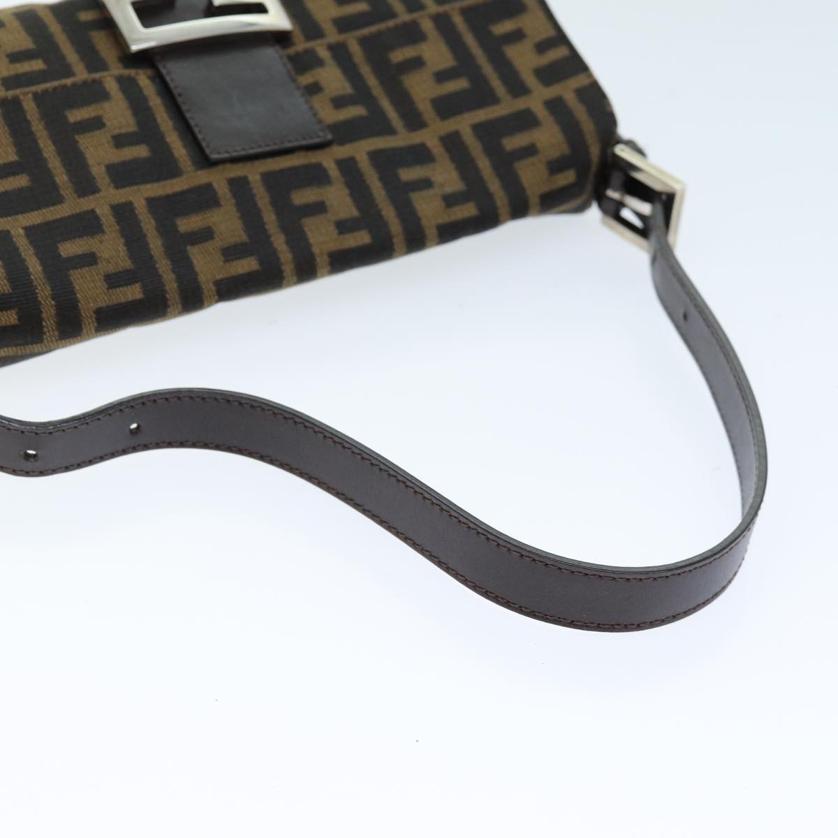 FENDI Zucchino Canvas Mamma Baguette Shoulder Bag Black Brown am6286A