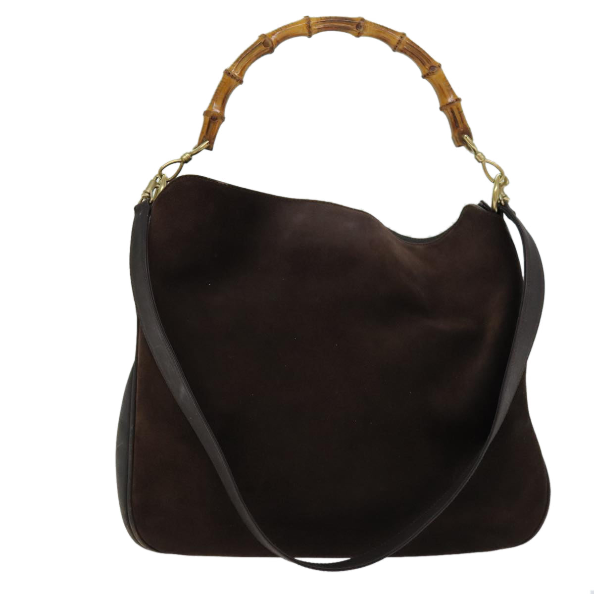 GUCCI Bamboo Hand Bag Suede 2way Brown 001 3444 1577 am6304