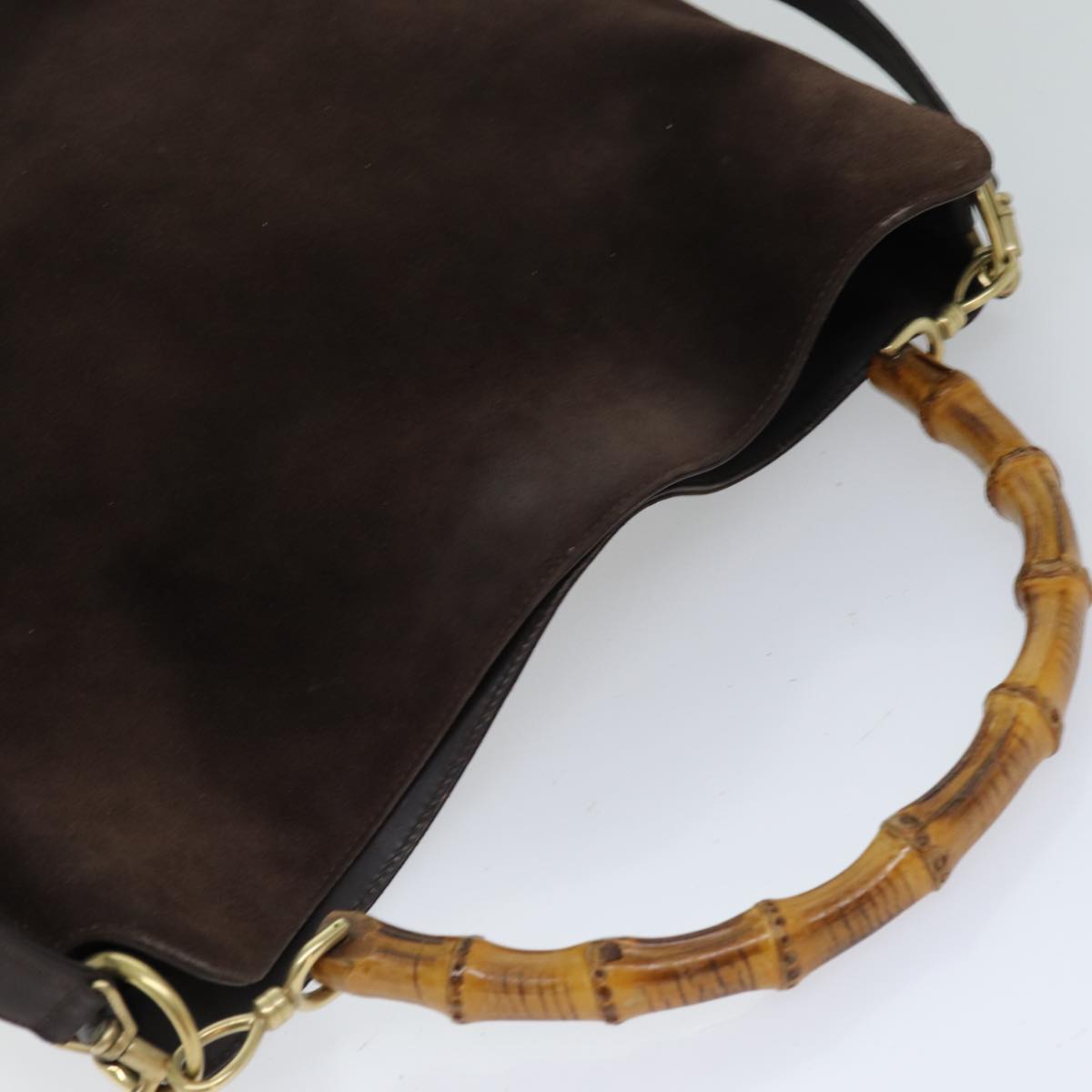 GUCCI Bamboo Hand Bag Suede 2way Brown 001 3444 1577 am6304