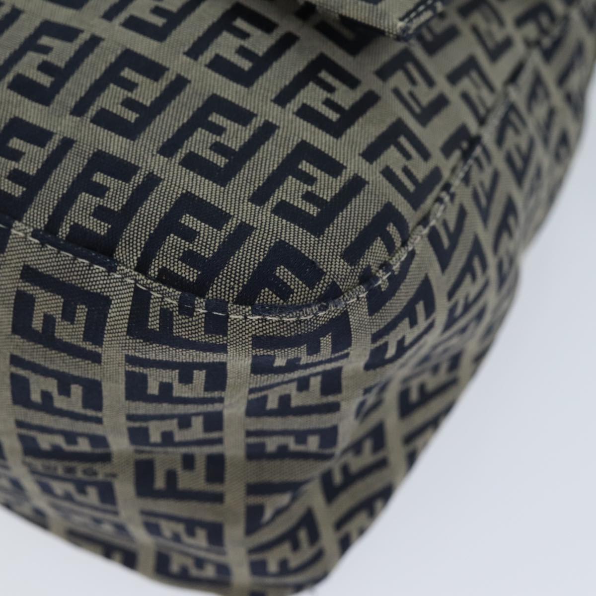 FENDI Zucchino Canvas Mamma Baguette Shoulder Bag Navy am6397