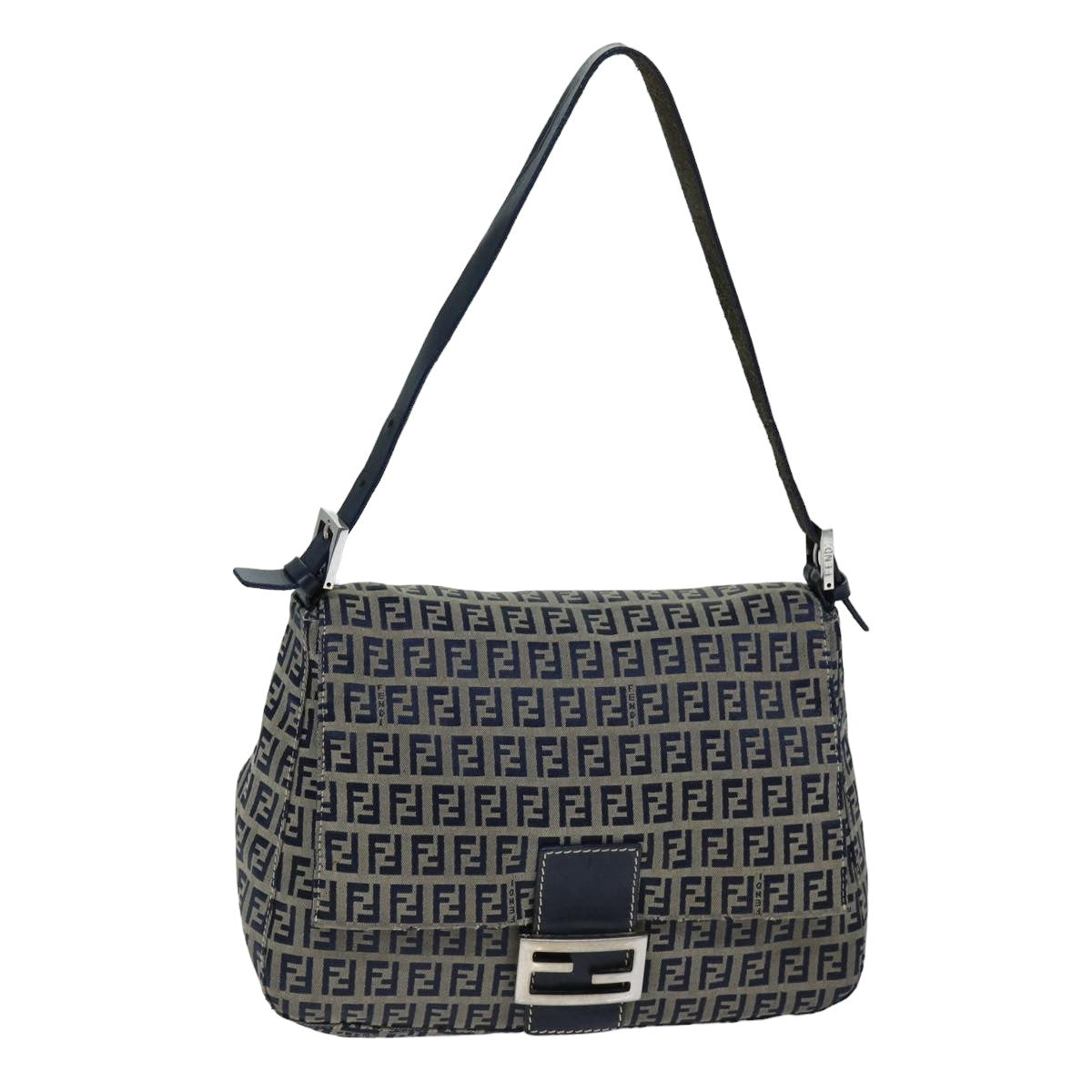 FENDI Zucchino Canvas Mamma Baguette Shoulder Bag Navy am6397
