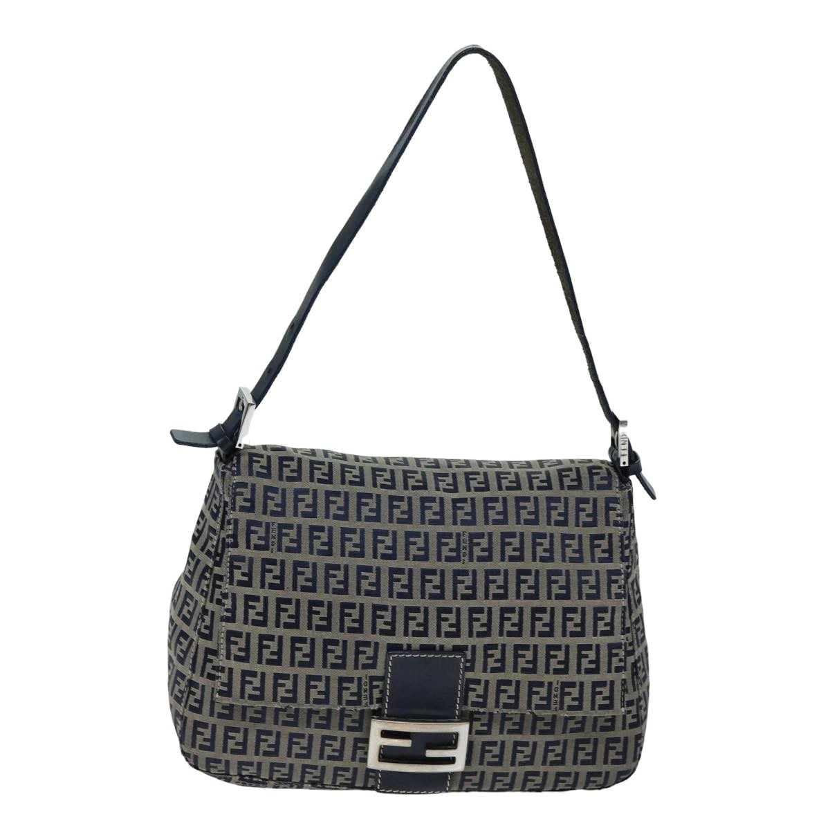 FENDI Zucchino Canvas Mamma Baguette Shoulder Bag Navy am6397