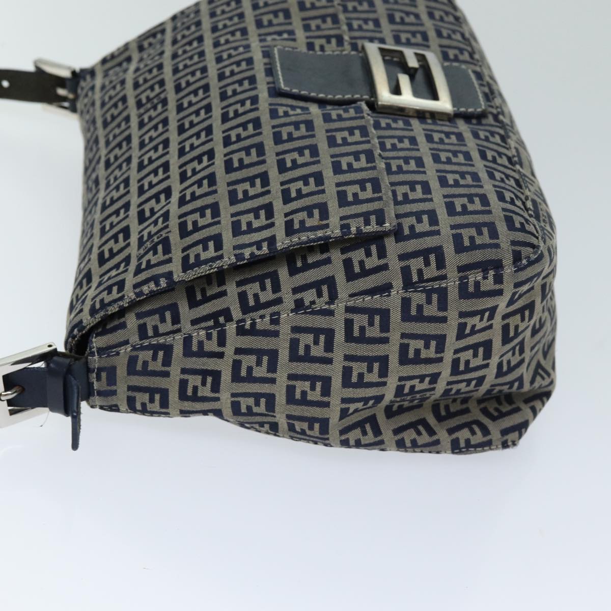 FENDI Zucchino Canvas Mamma Baguette Shoulder Bag Navy am6397