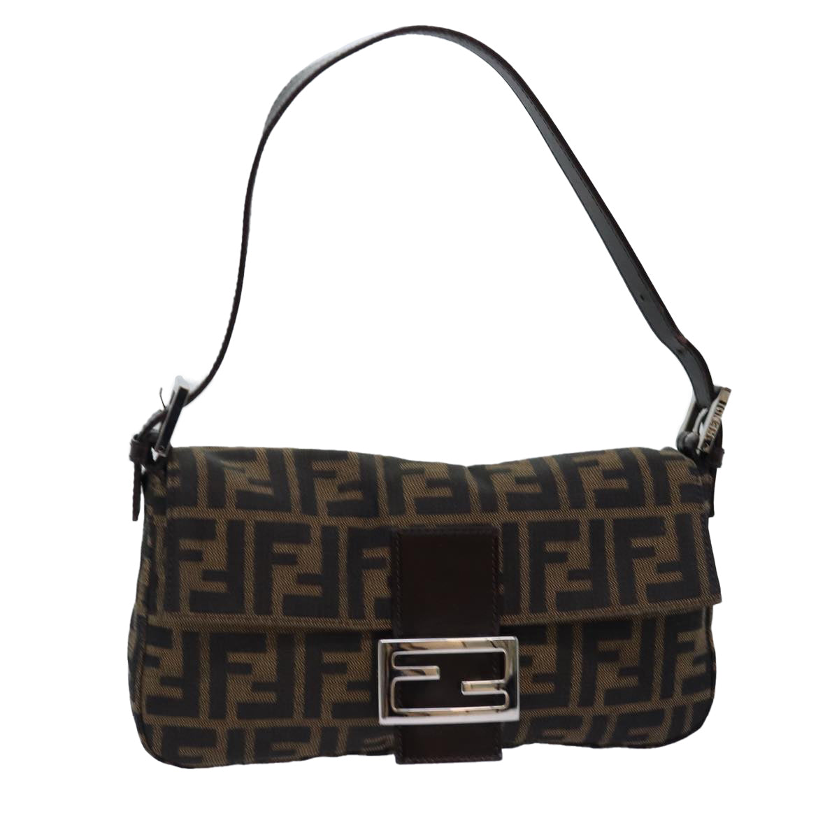 FENDI Zucca Canvas Mamma Baguette Shoulder Bag Black Brown am6402A