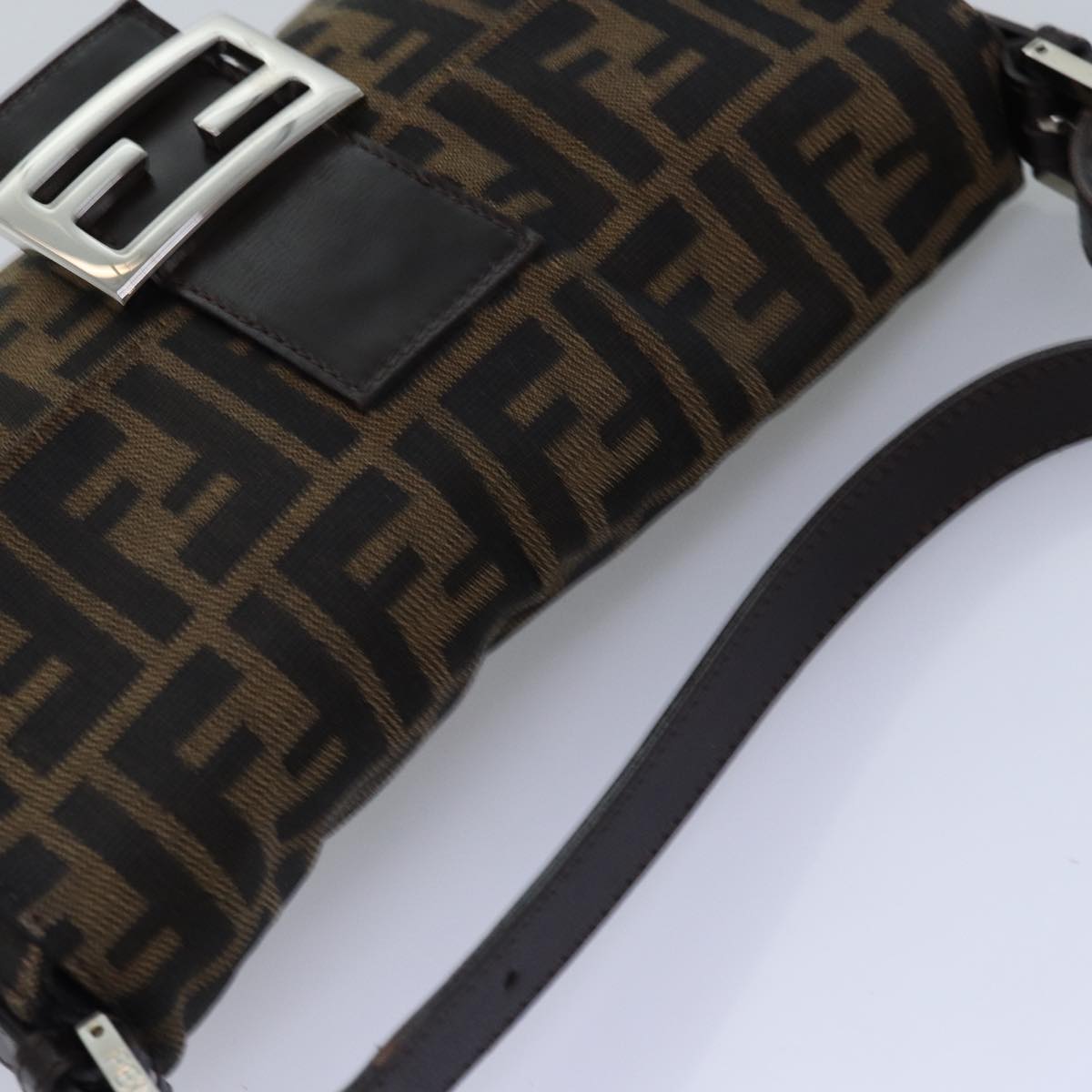 FENDI Zucca Canvas Mamma Baguette Shoulder Bag Black Brown am6402A