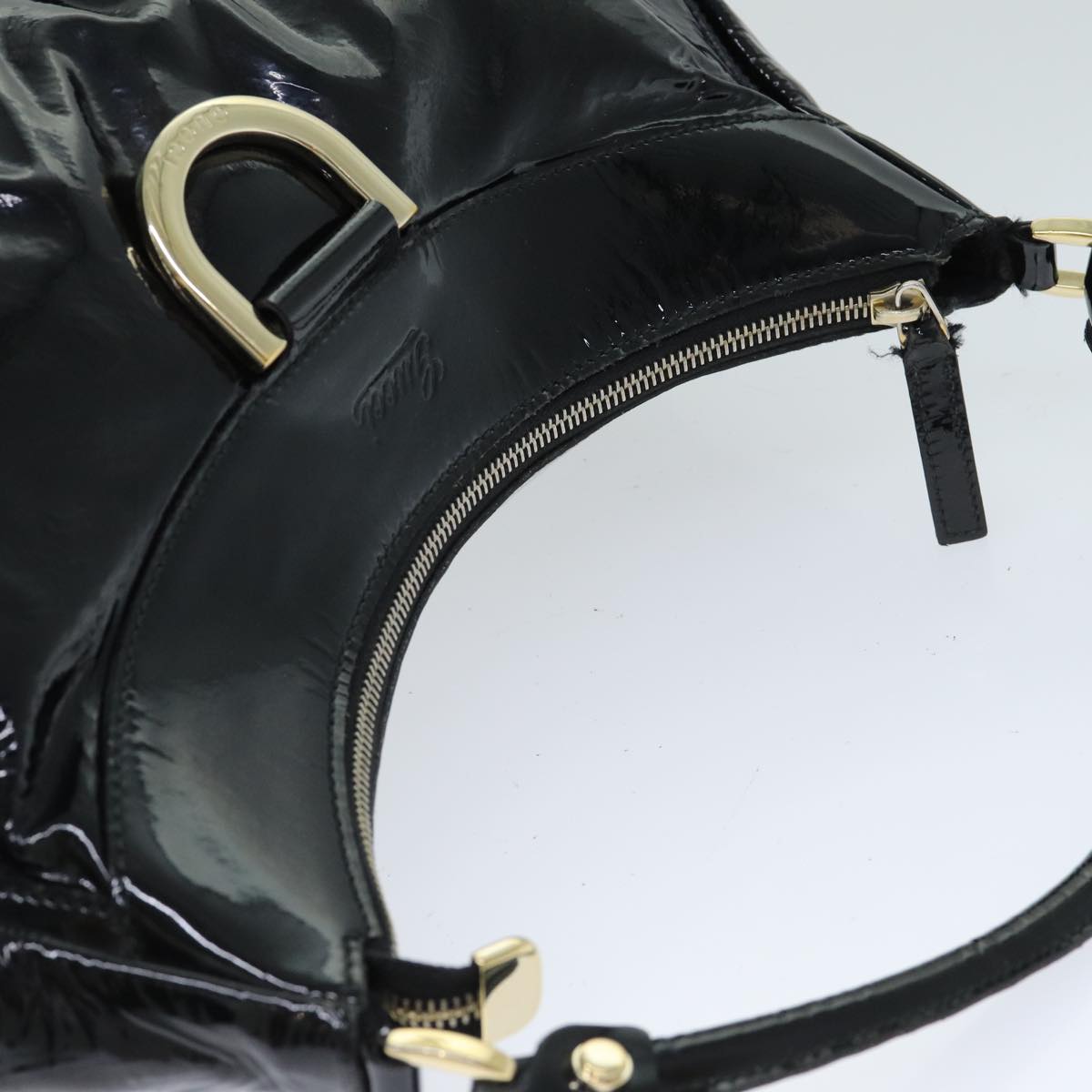 GUCCI Abbey Hand Bag Enamel Black 189833 am6439