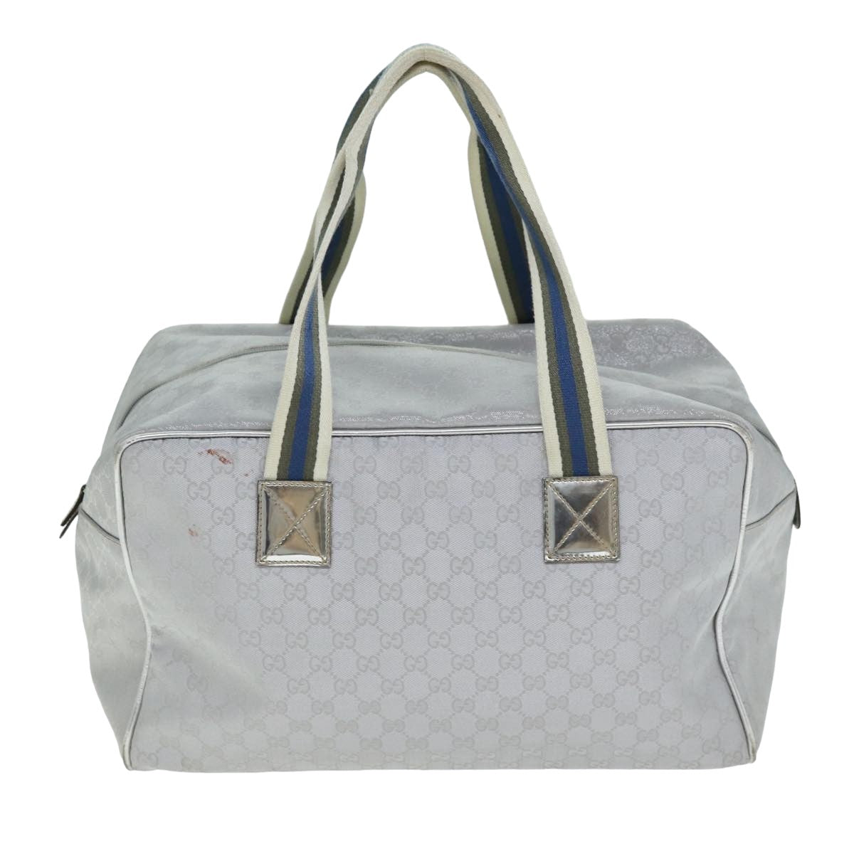 GUCCI GG Canvas Sherry Line Boston Bag Gray Silver 153240 am6442