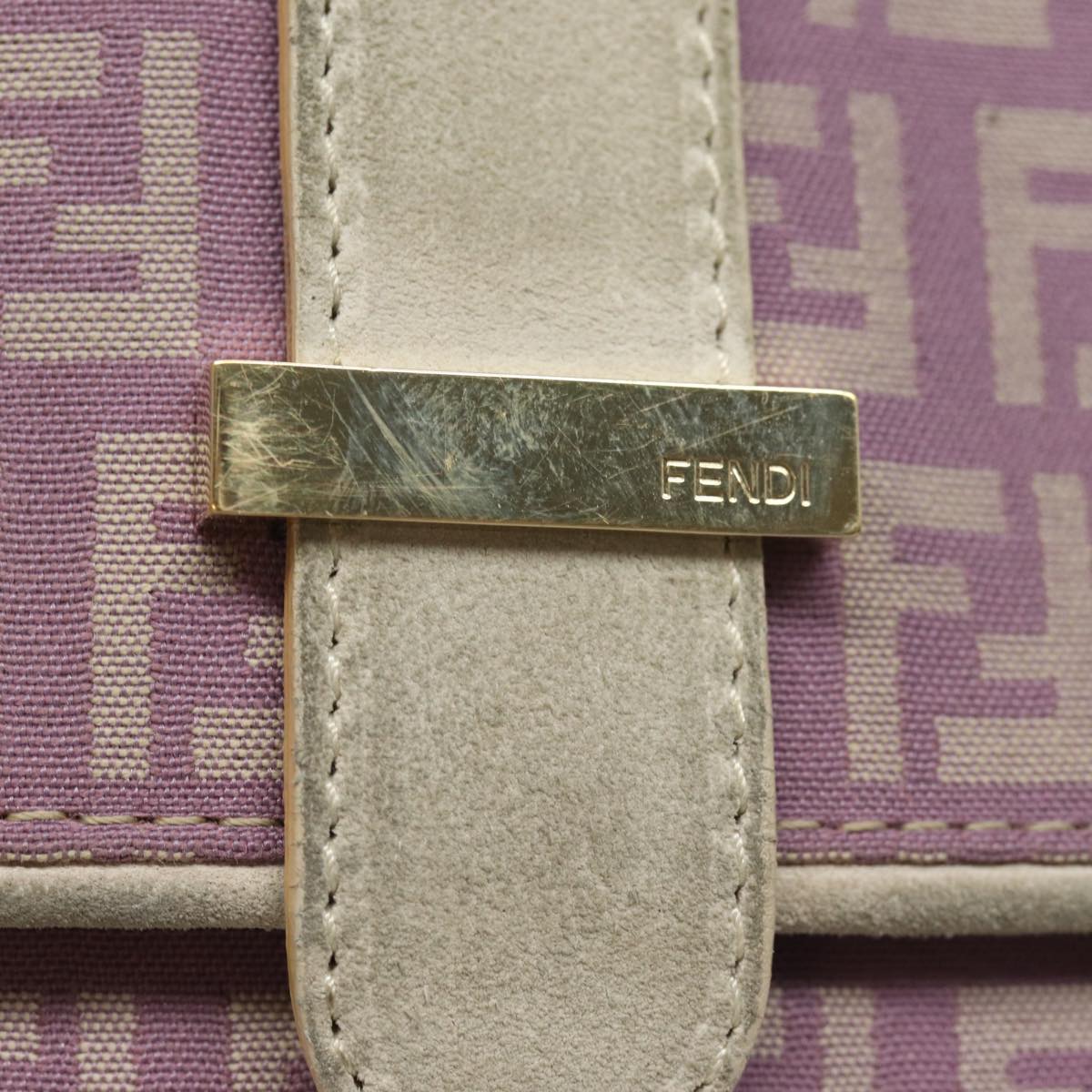 FENDI Zucchino Canvas Chain Hand Bag Suede Purple am6453