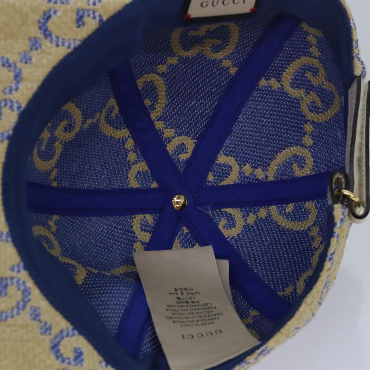 GUCCI Cap GG Canvas Raffia L size Beige 701713 am6474
