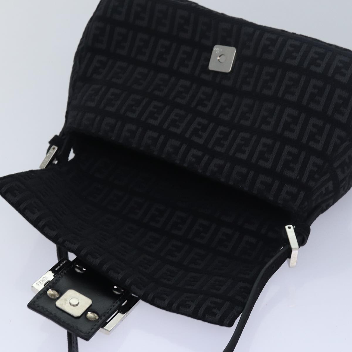 FENDI Zucchino Canvas Mini Mamma Baguette Shoulder Bag Black am6553A