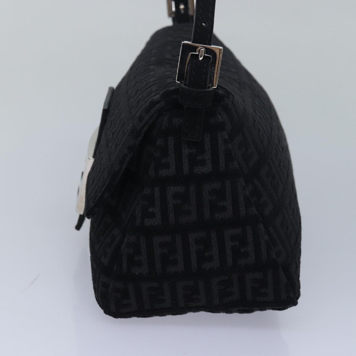 FENDI Zucchino Canvas Mini Mamma Baguette Shoulder Bag Black am6553A