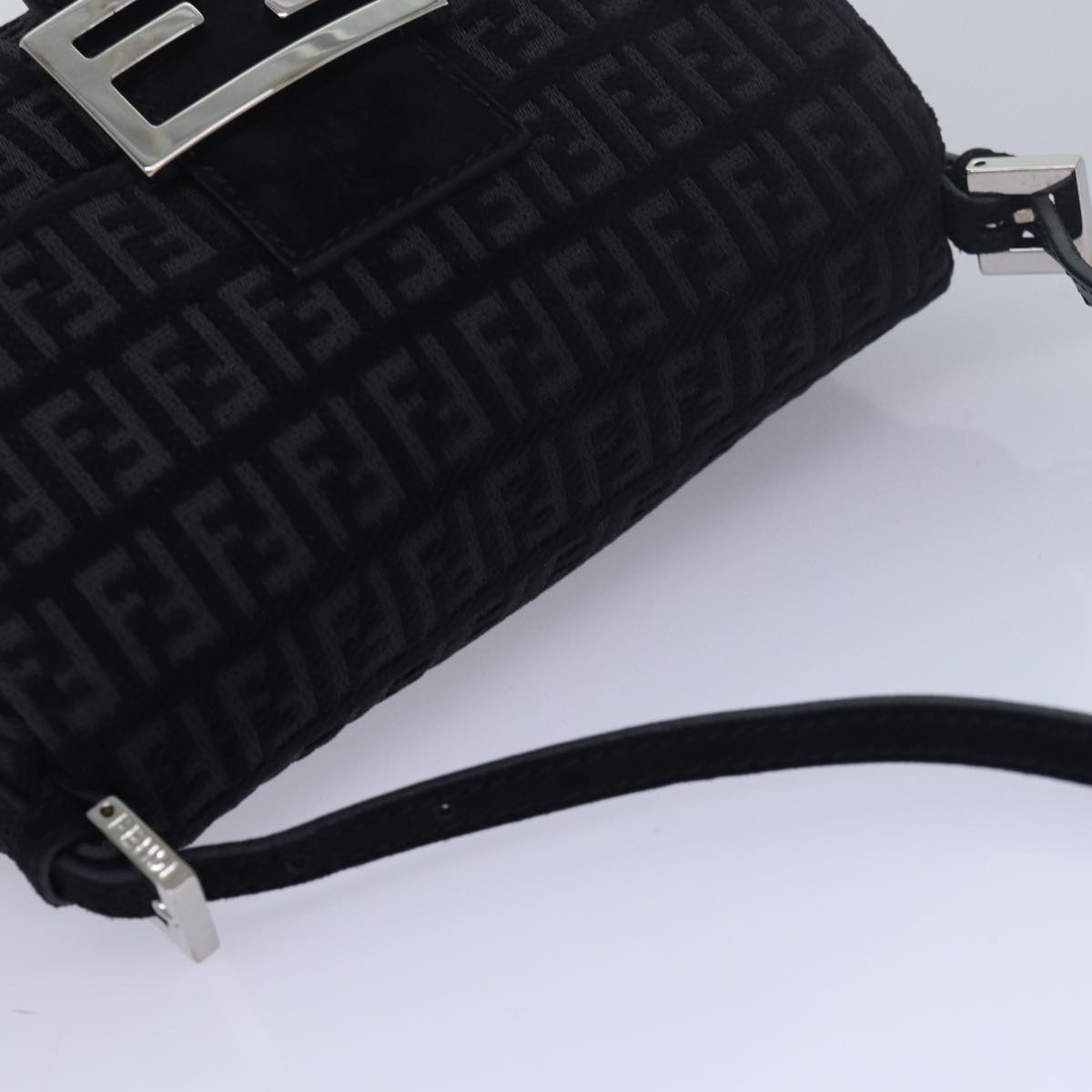 FENDI Zucchino Canvas Mini Mamma Baguette Shoulder Bag Black am6553A