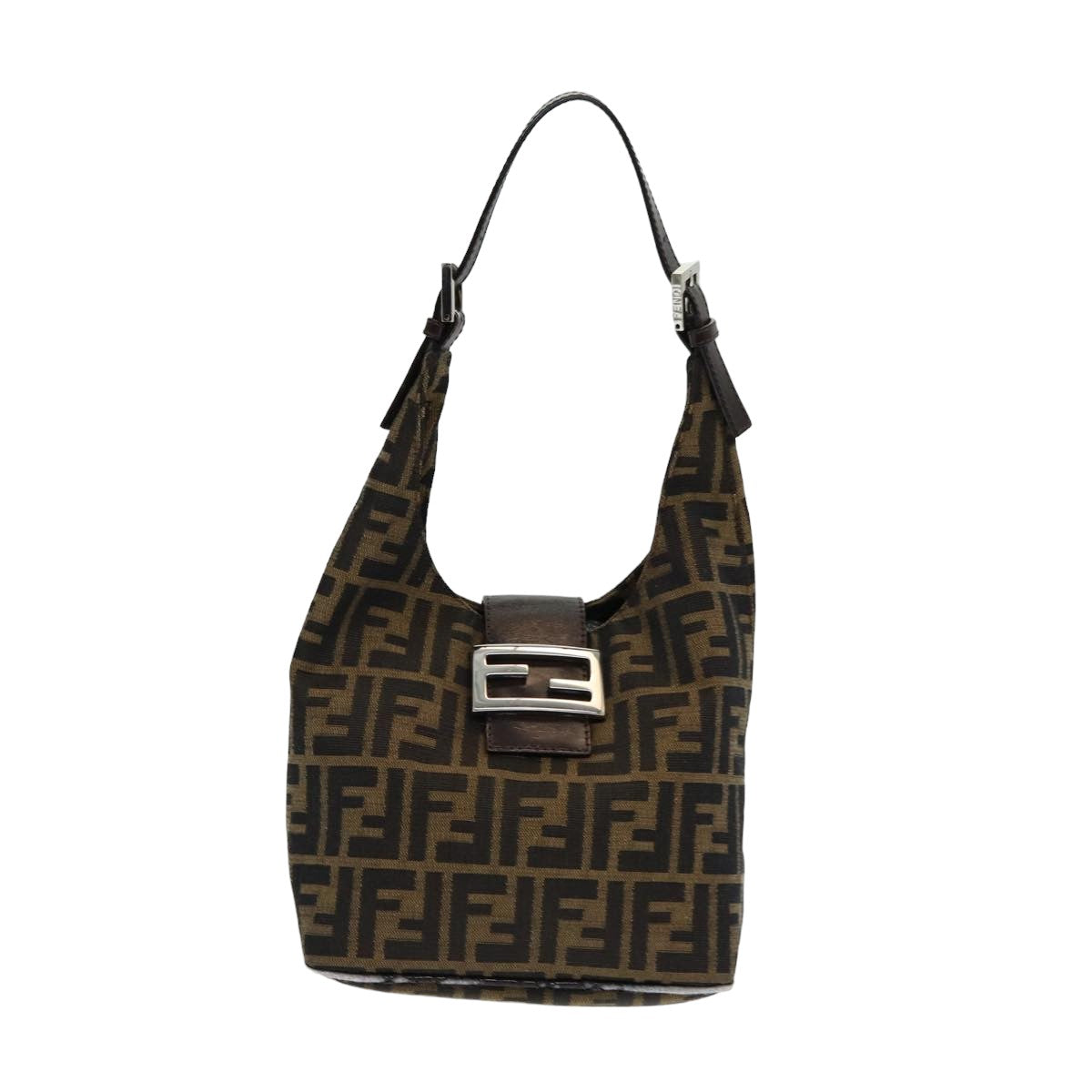 FENDI Zucca Canvas Mamma Baguette Shoulder Bag Brown Black am6561