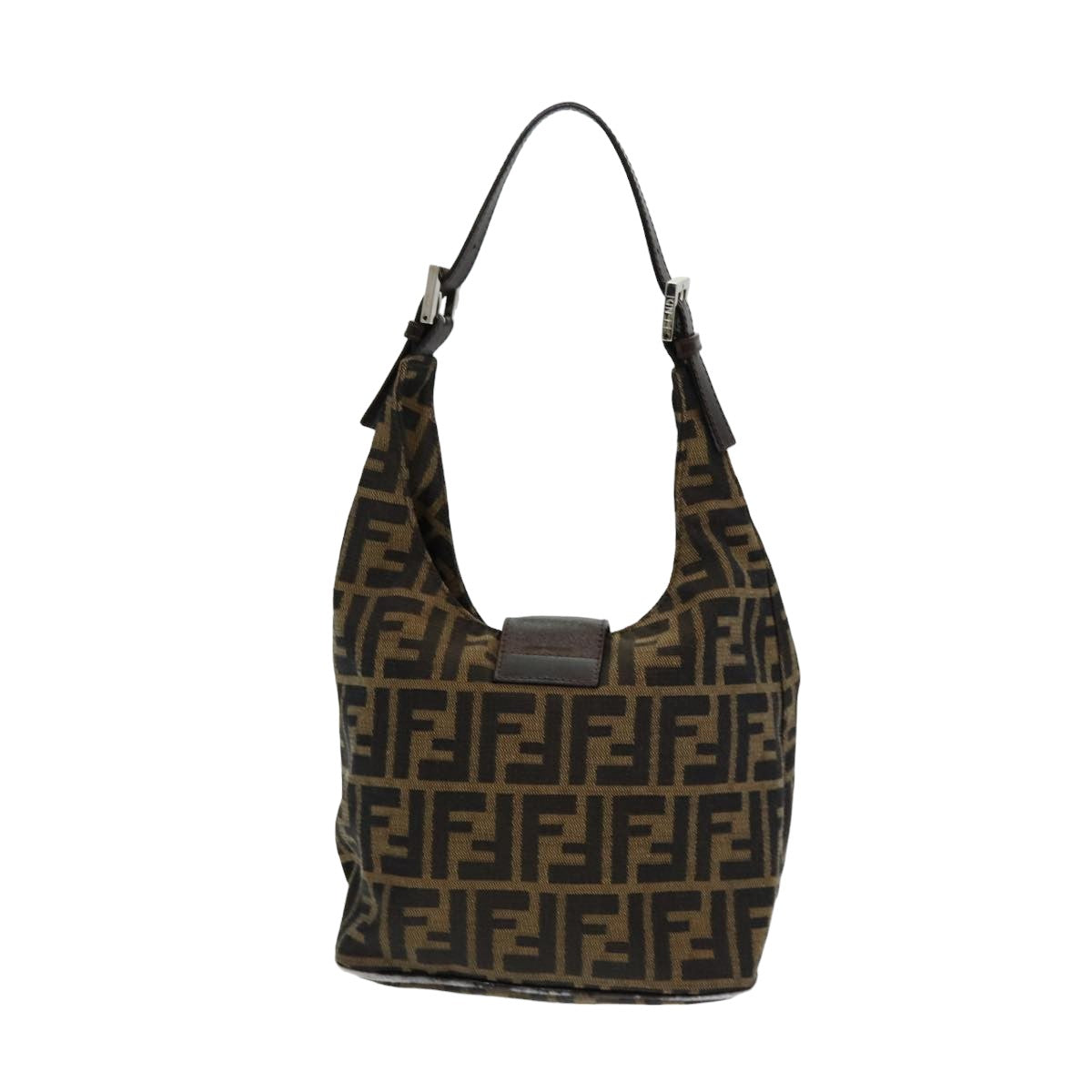 FENDI Zucca Canvas Mamma Baguette Shoulder Bag Brown Black am6561