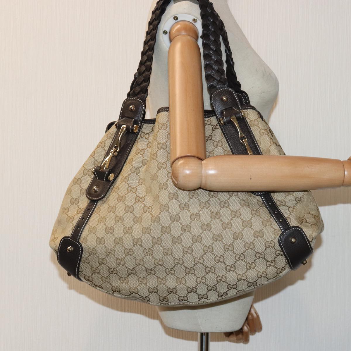 GUCCI Horsebit GG Canvas Hand Bag Outlet Beige 336653 am6595A