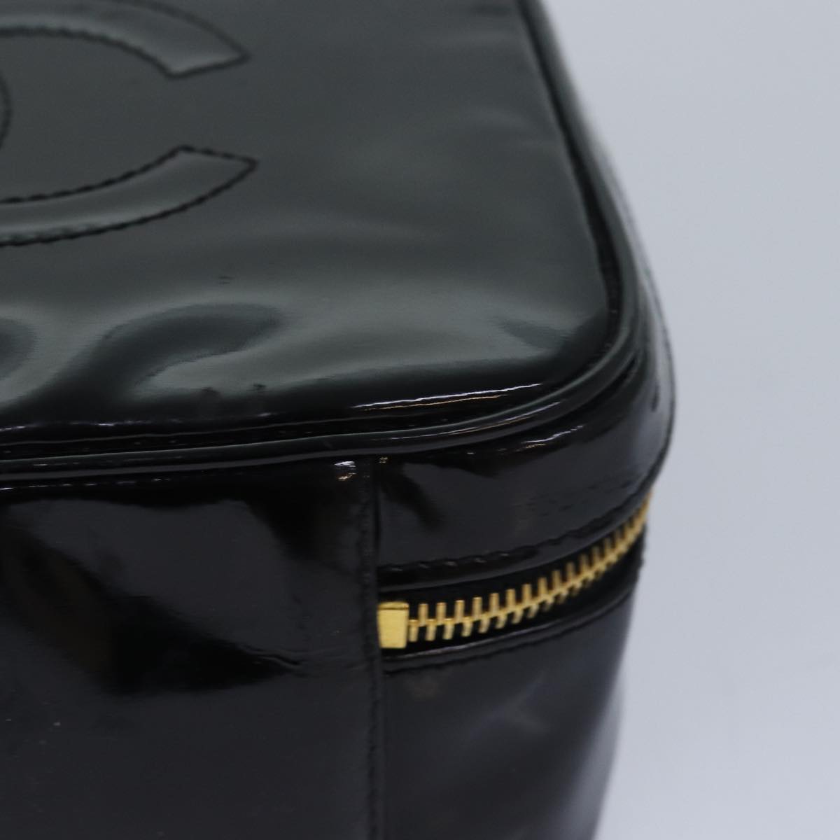 CHANEL Vanity Hand Bag Enamel 2way Black CC am6641