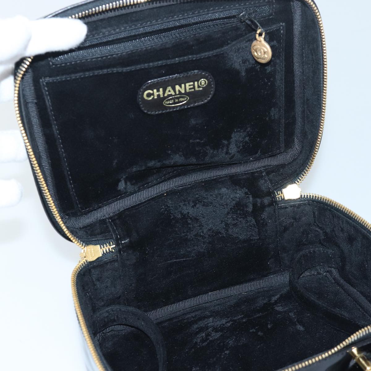 CHANEL Vanity Hand Bag Enamel 2way Black CC am6641