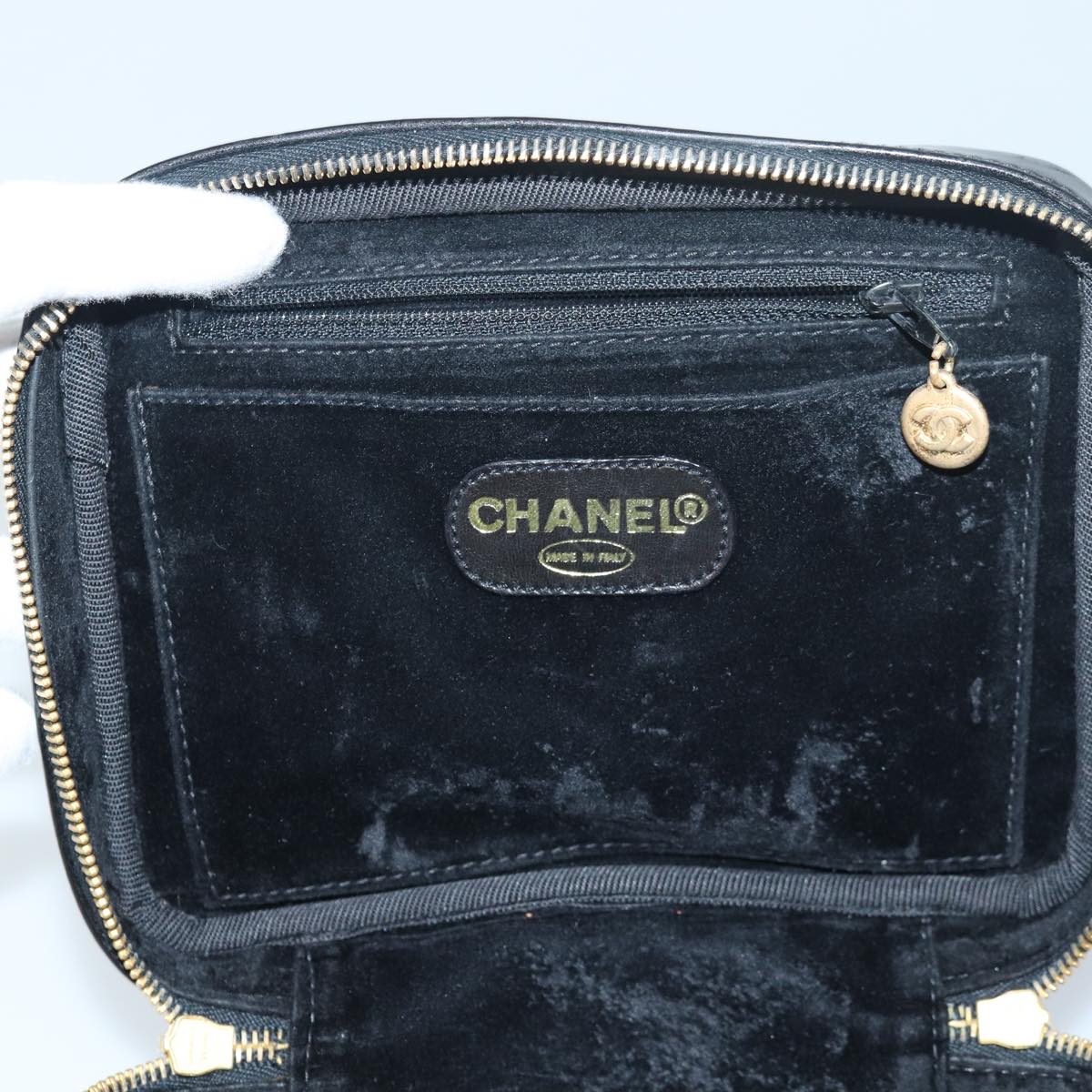 CHANEL Vanity Hand Bag Enamel 2way Black CC am6641