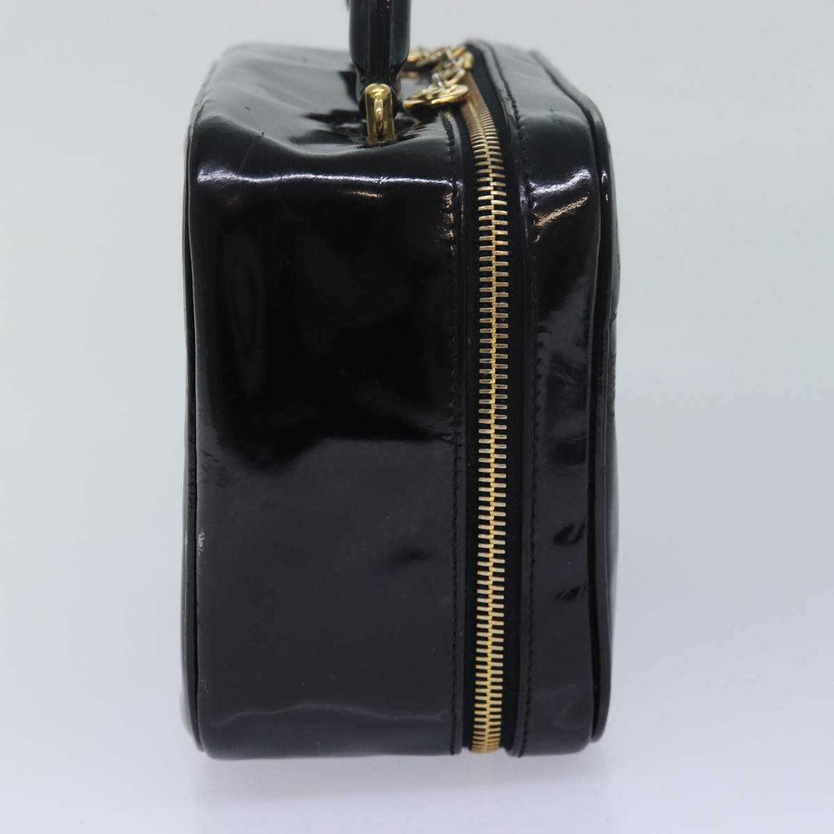 CHANEL Vanity Hand Bag Enamel 2way Black CC am6641