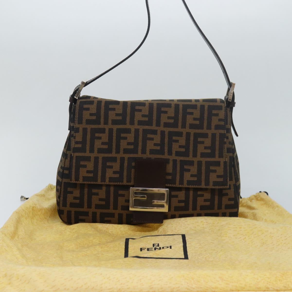 FENDI Zucca Canvas Mamma Baguette Shoulder Bag Brown Black am6643A