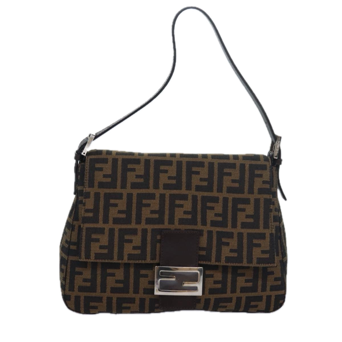 FENDI Zucca Canvas Mamma Baguette Shoulder Bag Brown Black am6643A