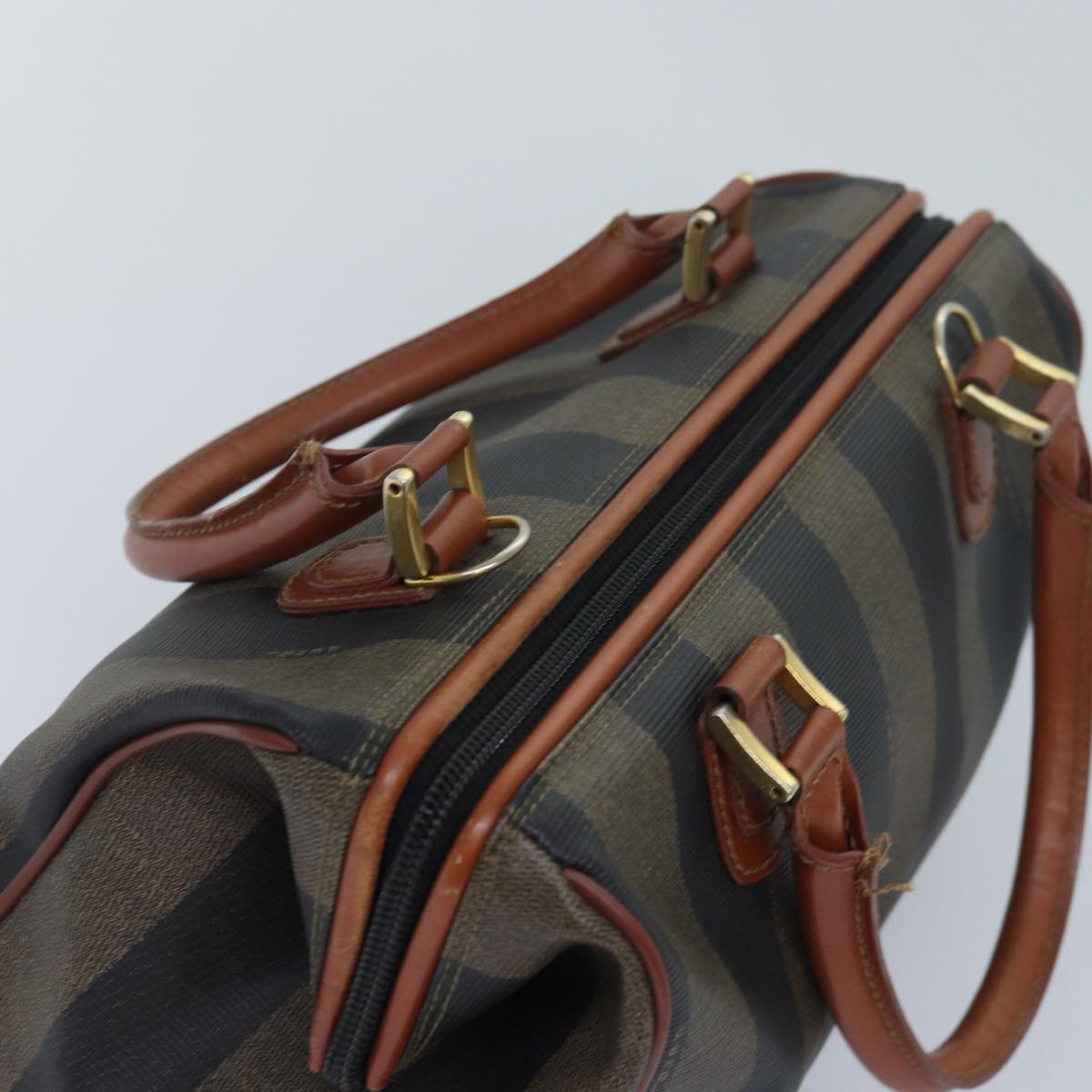 FENDI Pecan Canvas Hand Bag Coated Canvas Brown Khaki am6676