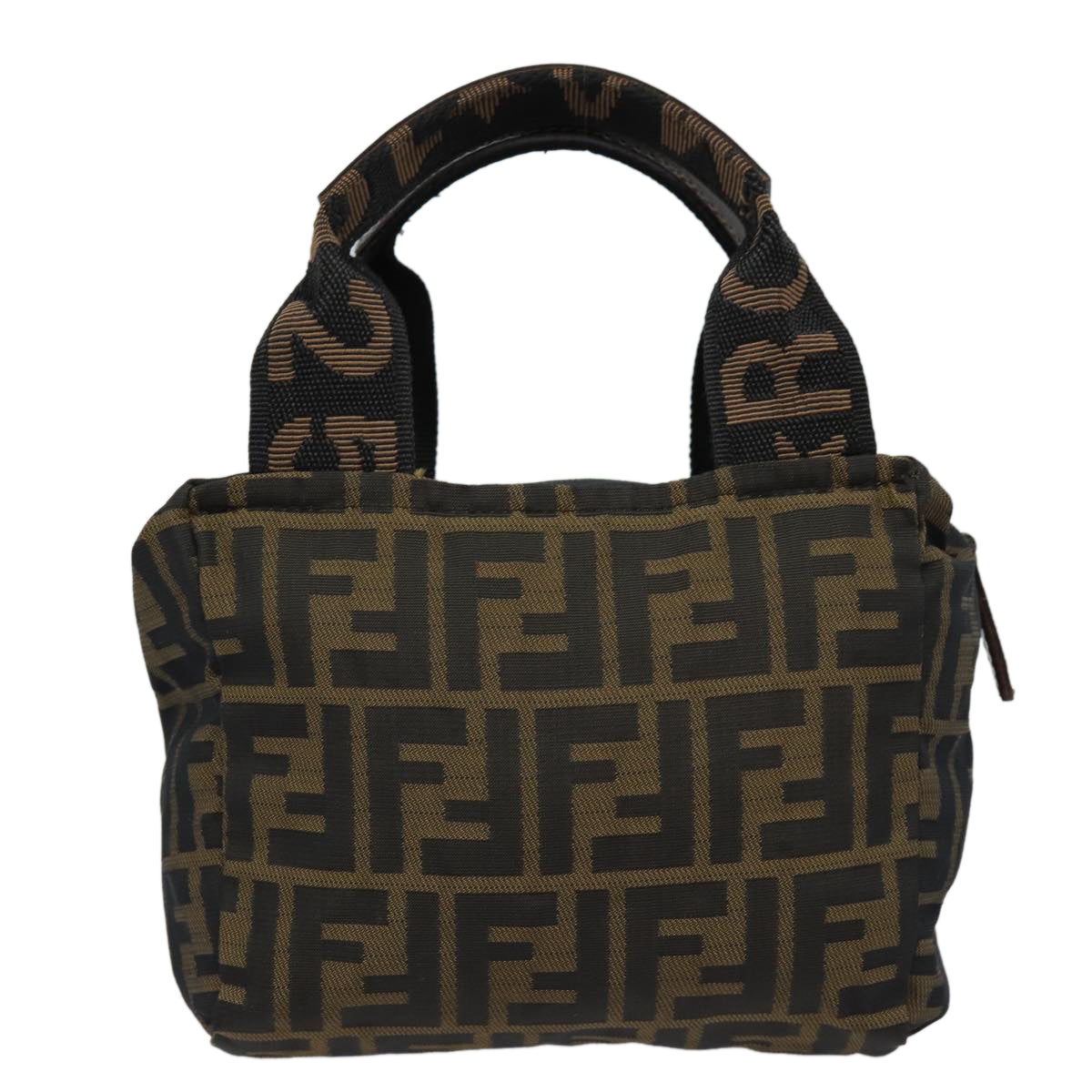 FENDI Zucca Canvas Hand Bag Brown Black Silver am6735