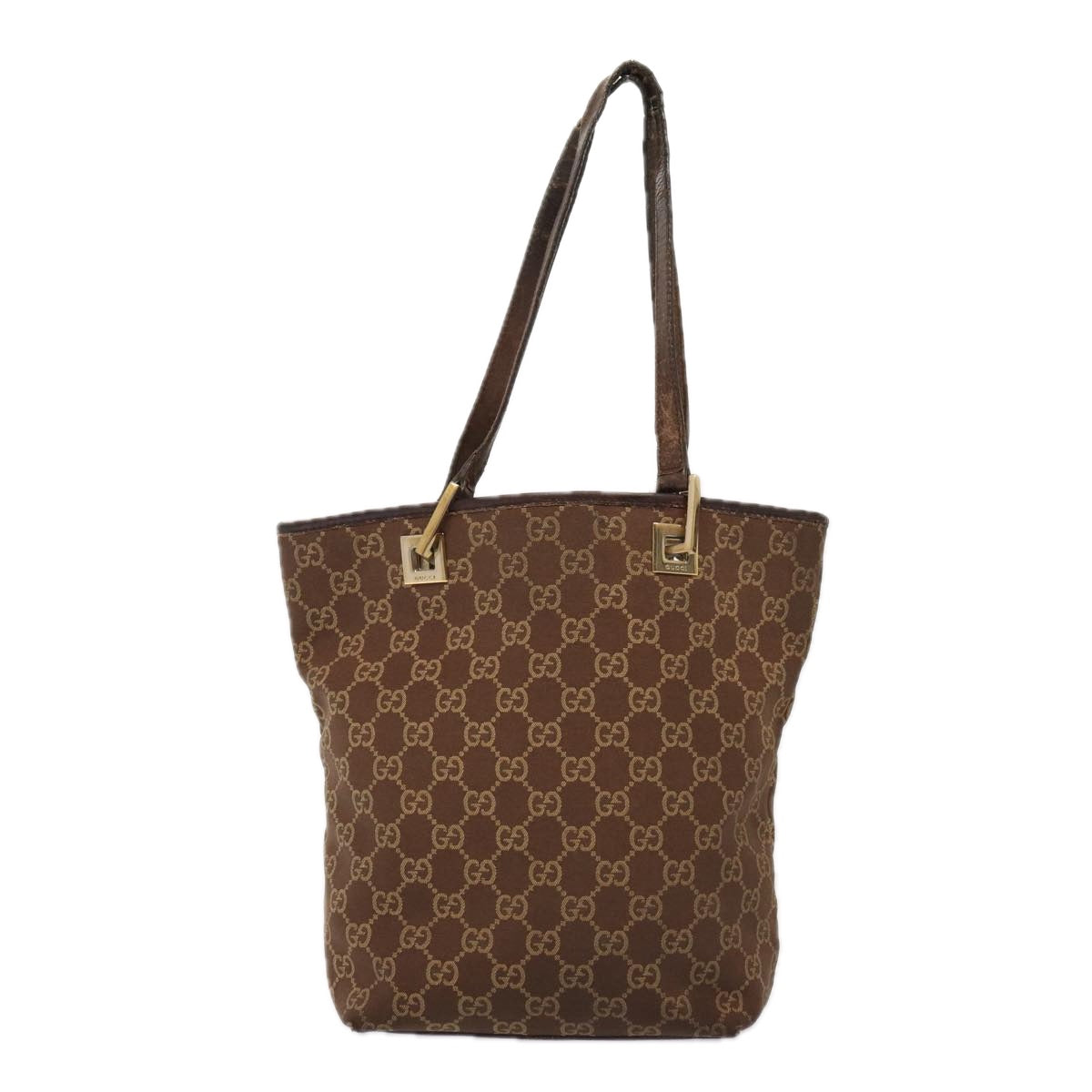 GUCCI GG Canvas Bamboo Hand Bag Nylon Canvas 2Set Brown Gray am6758