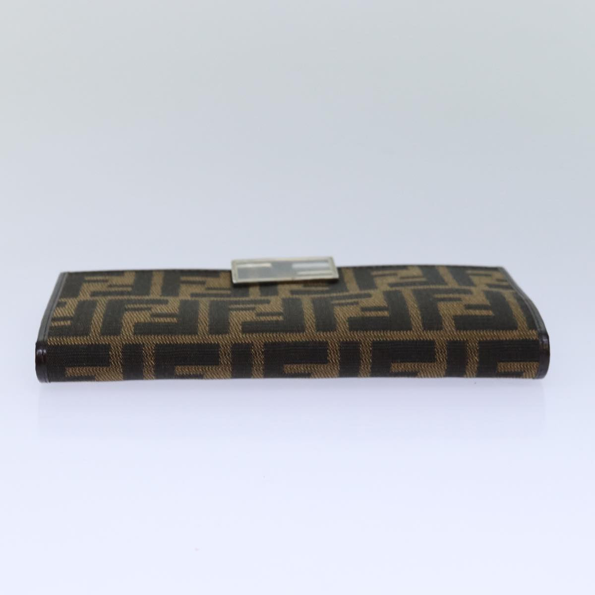 FENDI Zucca Canvas Long Wallet Black Brown Silver am6788
